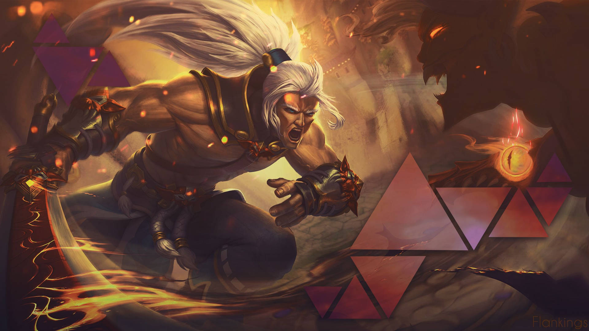 Koel Demon Slayer-agtergrond van Paladin wat met sy swaard aanval. — Demon slayer 4K GIF Muurpapier