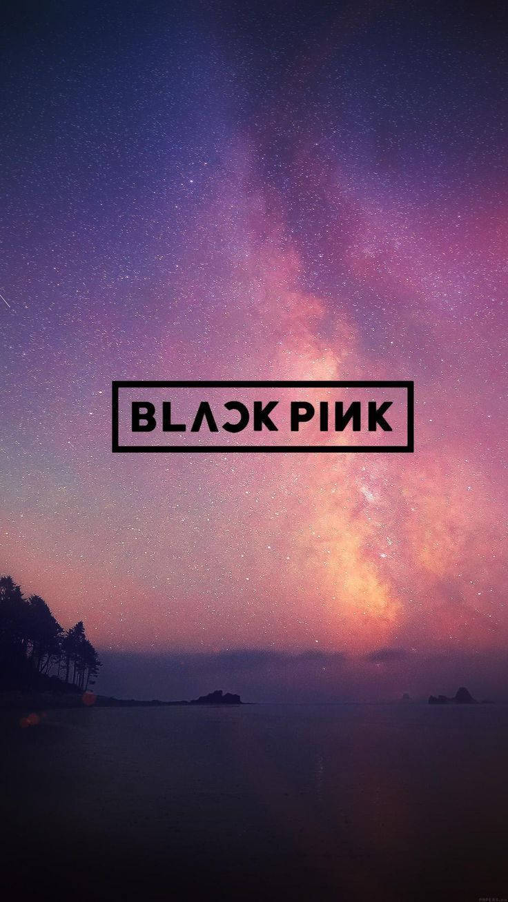 Blackpink-logo op meer en sterrestelsel in pers estetiese skakerings-agtergrond