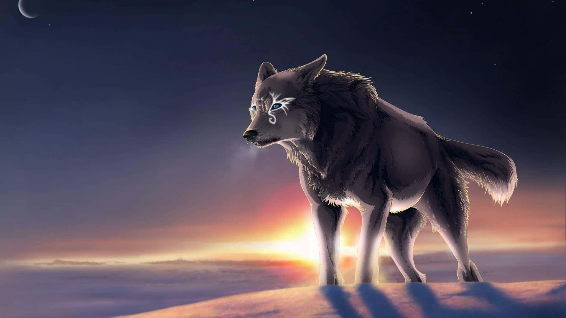 "Die Galaksi-wolf aanskou die uitgestrektheid van die naghemel" Muurpapier
