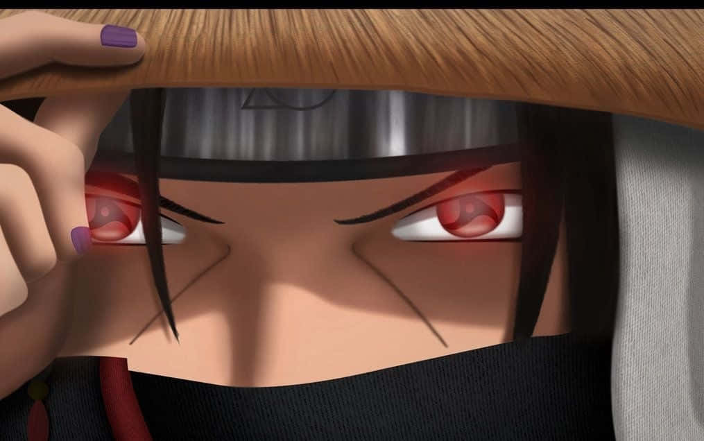 Die geheimsinnige Itachi Uchiha staan met selfvertroue in die gloed van die maanlig. Muurpapier