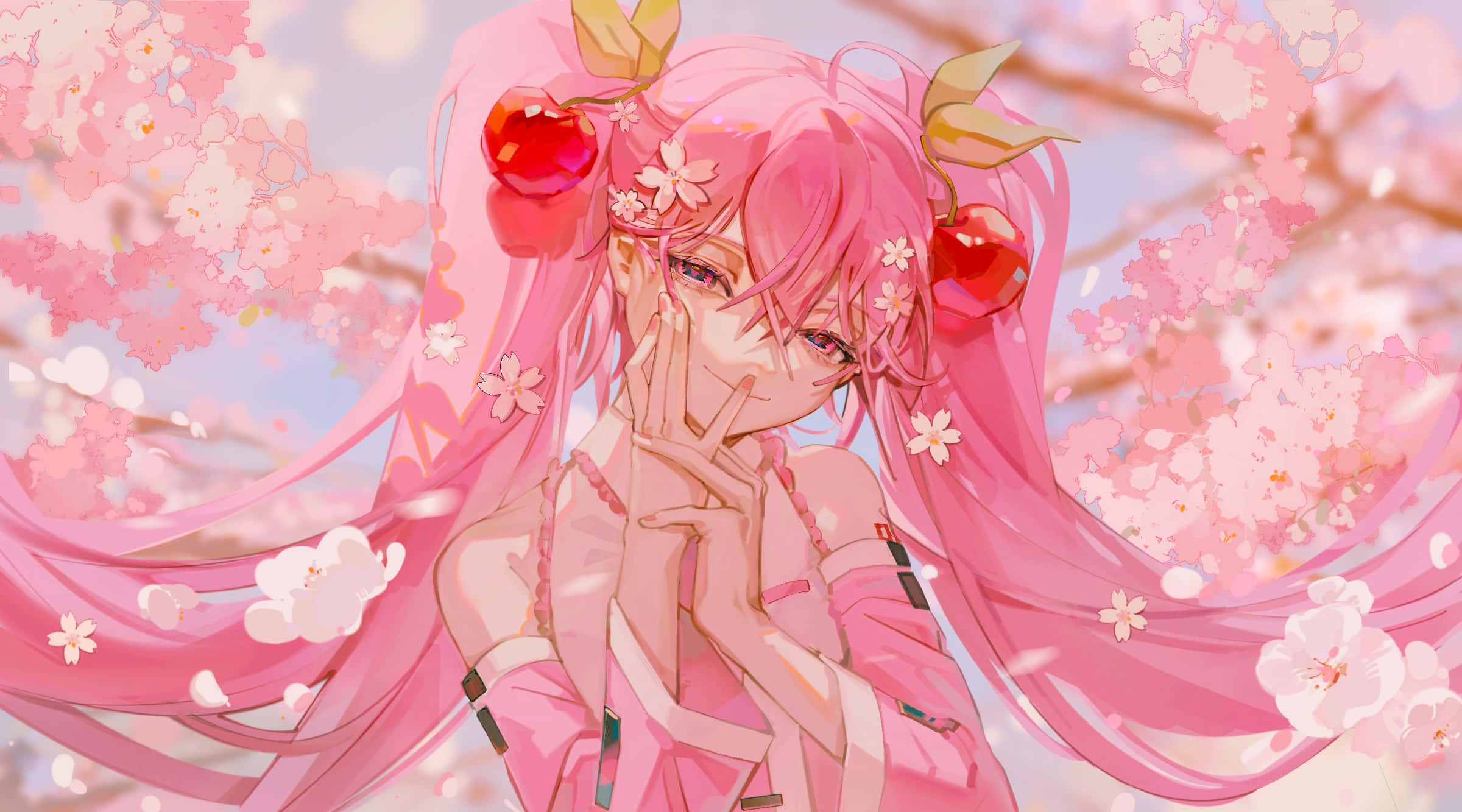 Die geheimsinnige godin van kersiebloeisels, Sakura Miku Muurpapier