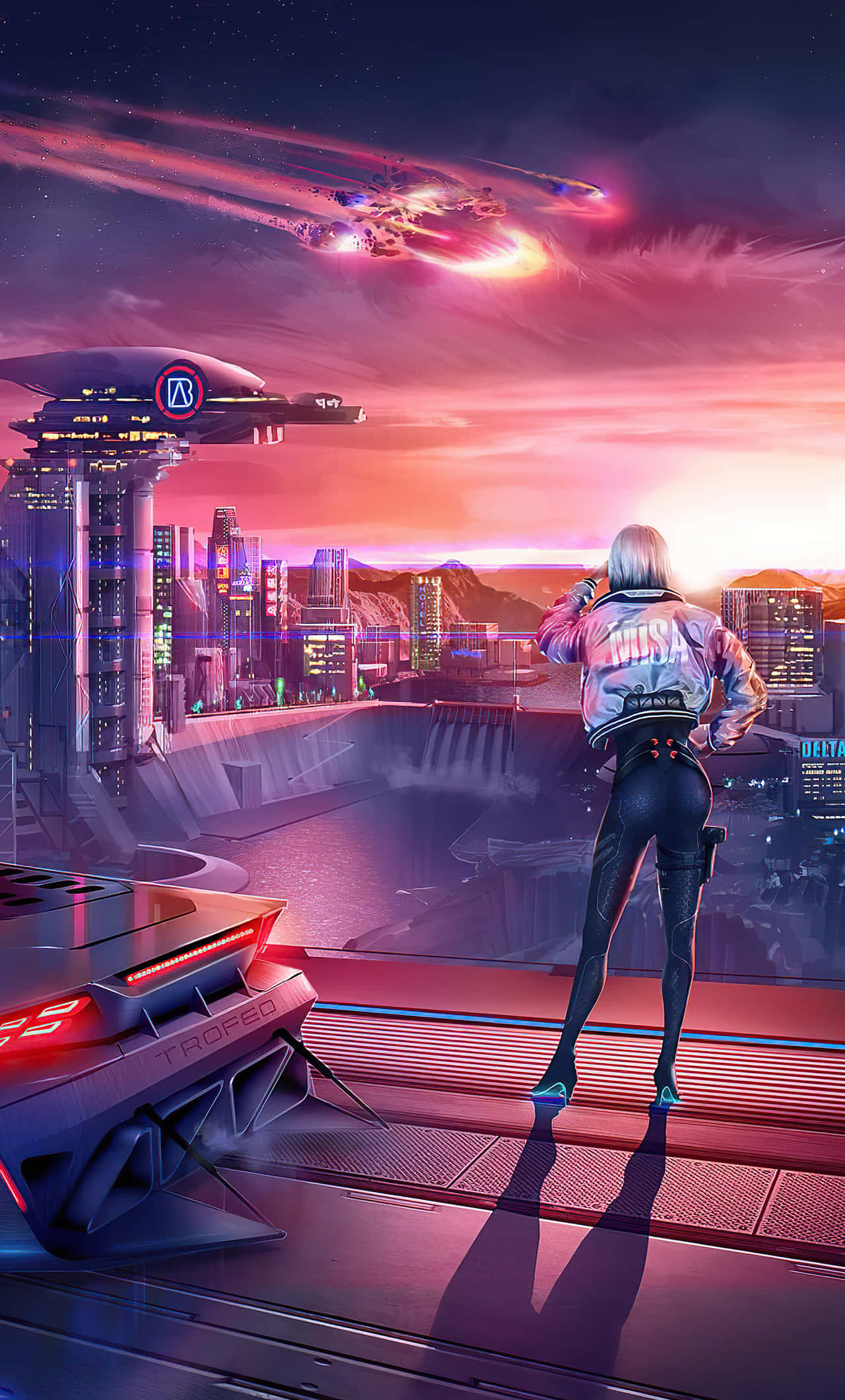 "Die glinsterende metropool van Nagstad, geleë in die asemrowend futuristiese wêreld van Cyberpunk." Muurpapier