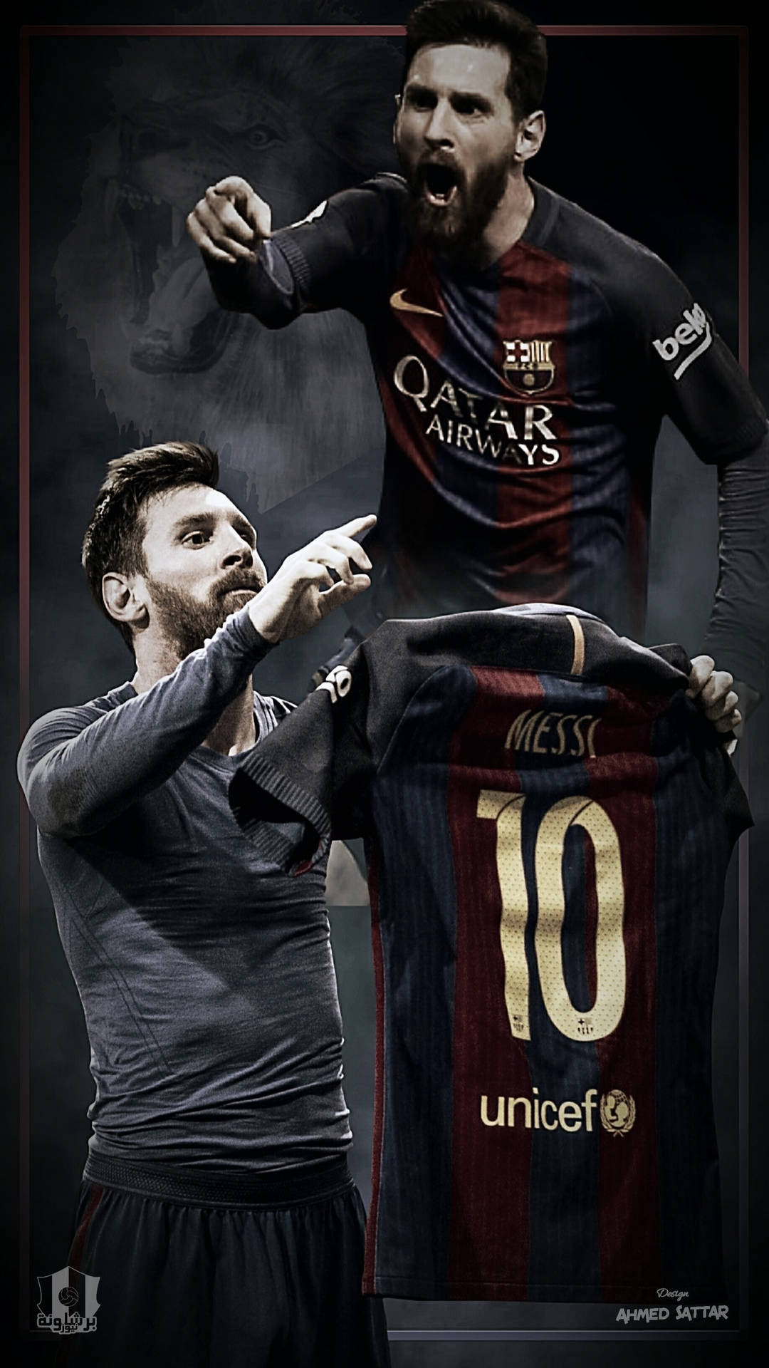 Lionel Messi wat skree en sy hemp ophou kuns agtergrond