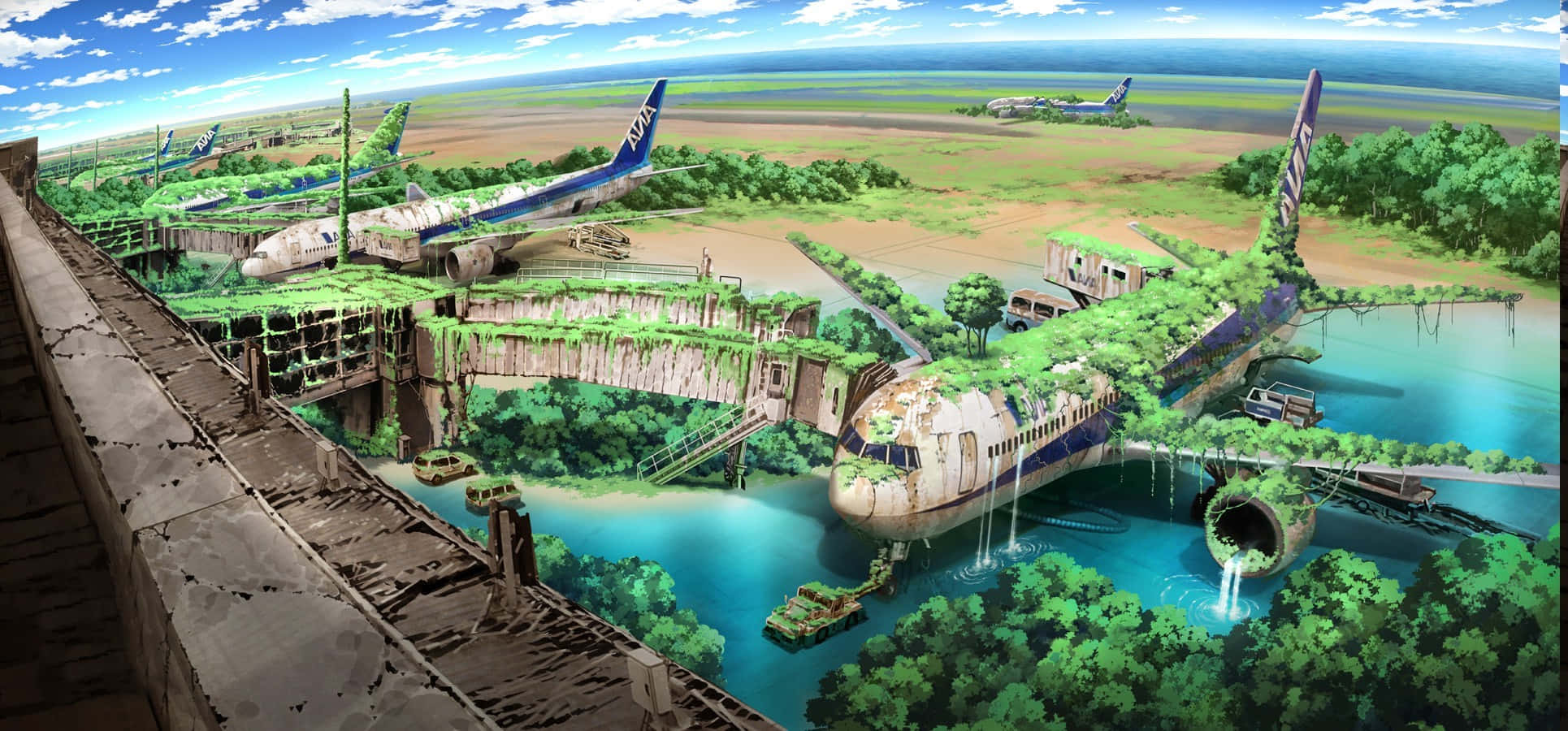 Die Hernude Anime Landskap Muurpapier