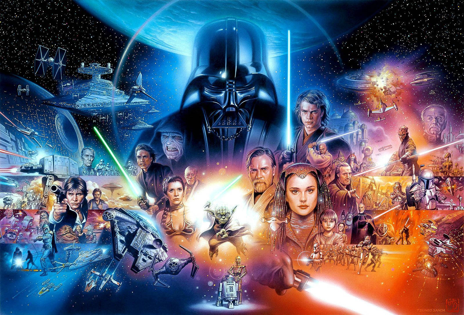 Star Wars-karakters rooi en blou span met weerligswaarde. — Star Wars Muurpapier