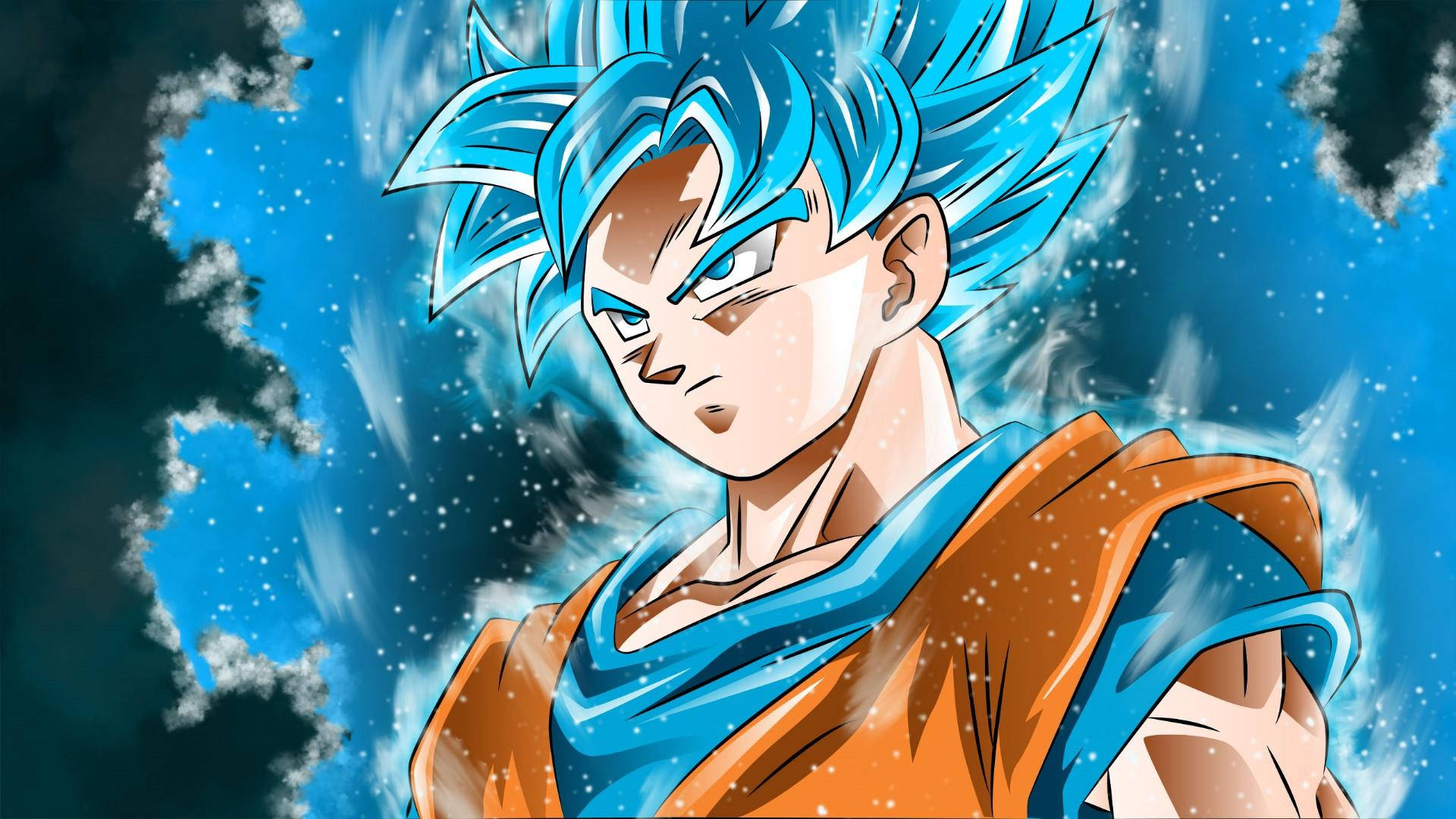 Behangpapier van Son Goku in nabyfoto Super Saiyan Blue-modus