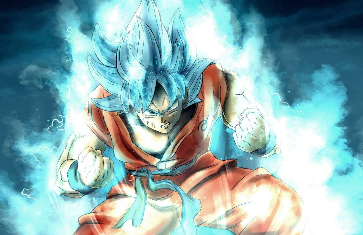 Dragon Ball Z San Goku Super Saiyan met blou vuur, super broly anime-karakter. — Dragon ball super GIF Muurpapier