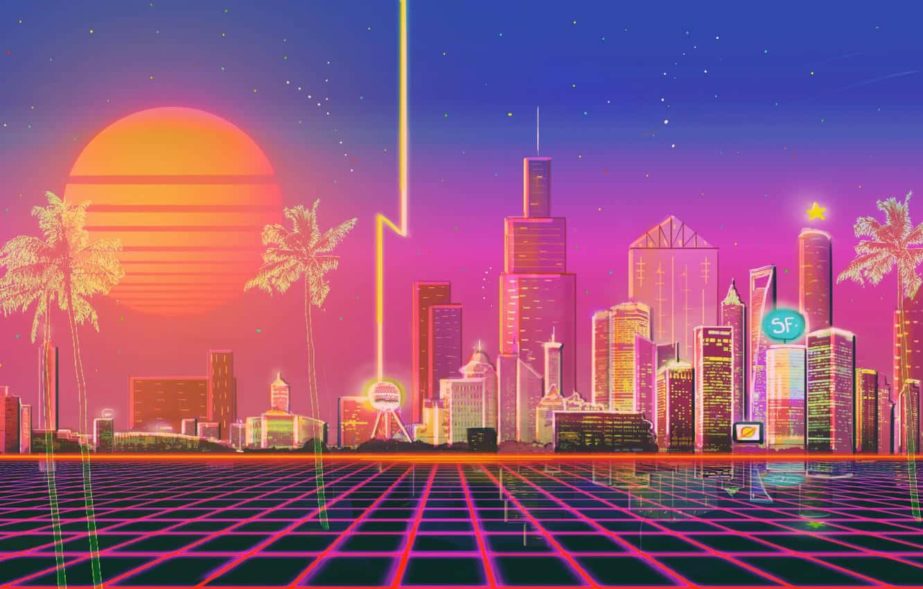 Die ligte van Neon City skyn helder in die naglug. Muurpapier