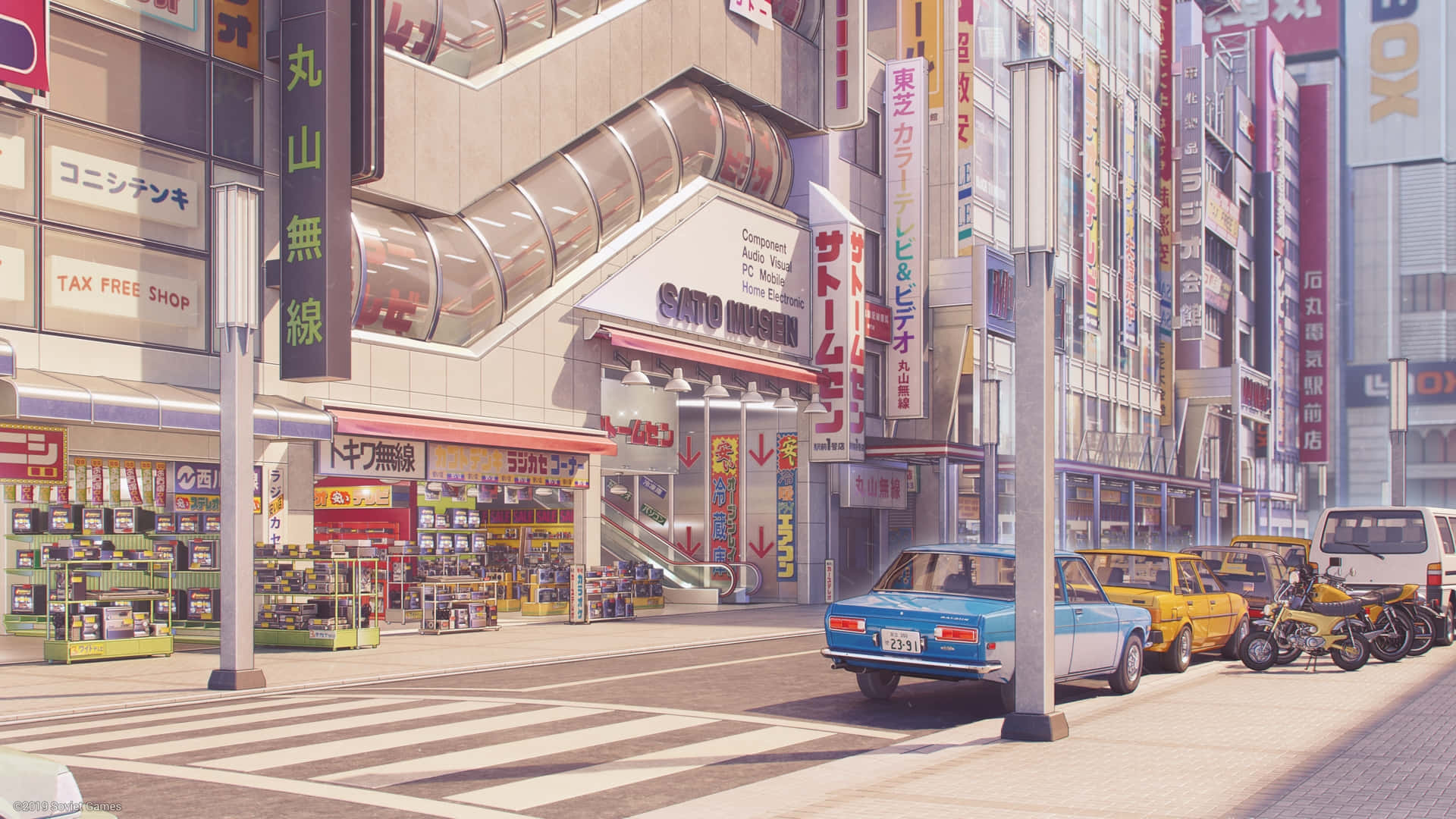 Die neonligte van Anime City skitter helder in die naghemel! Muurpapier