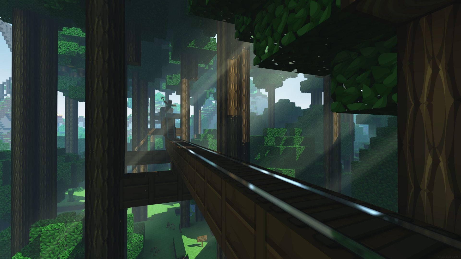 Minecraft woud sonstraal HD-agtergrond