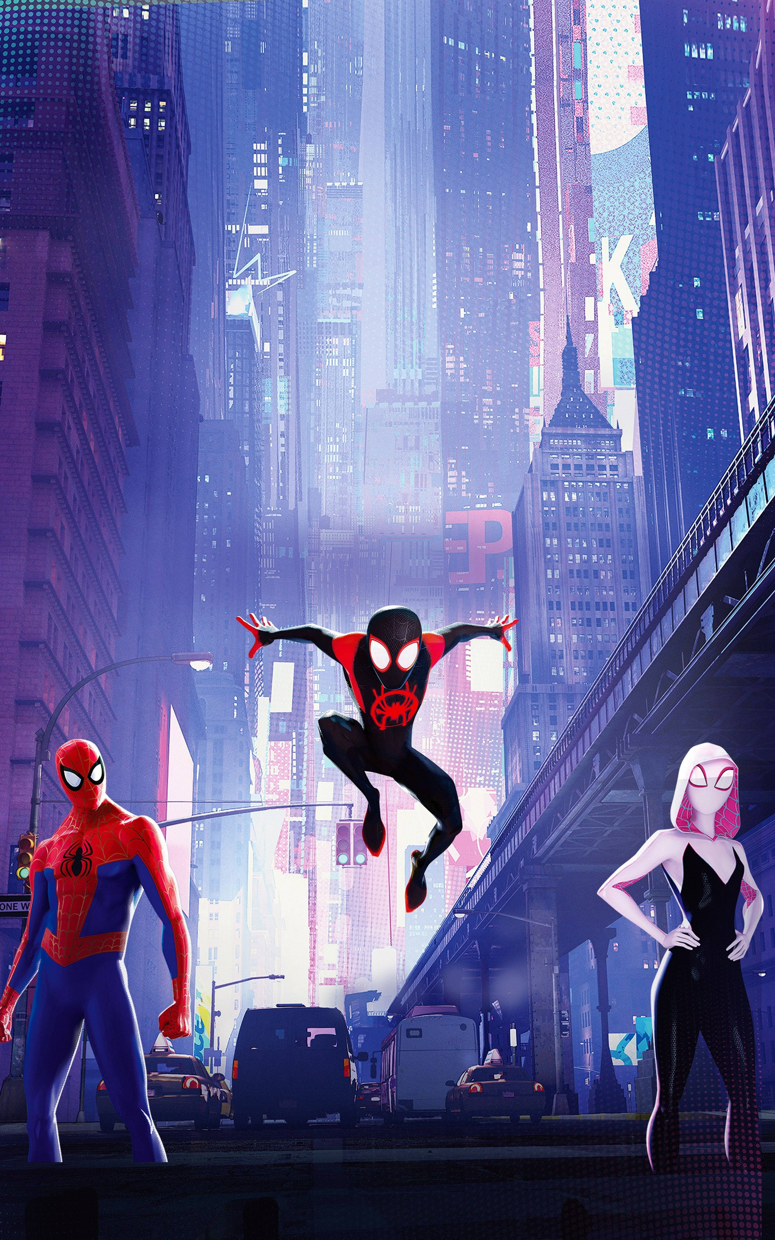 Die Spektakulêre Spider-Verse Verenig Drie Spider-Manne Muurpapier