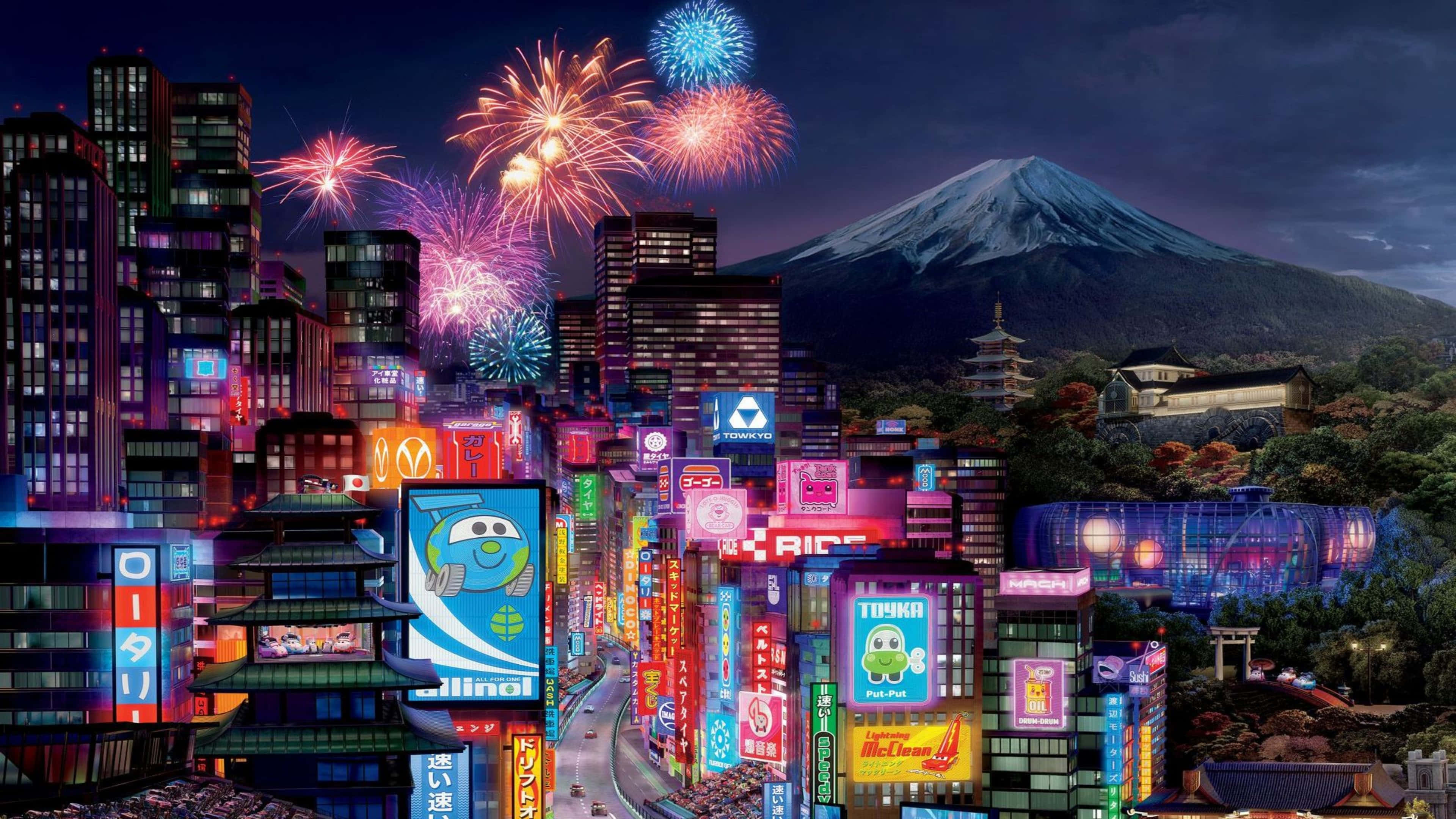 Die stad Tokio gloei met kleure uit sy lewendige anime-kultuur Muurpapier