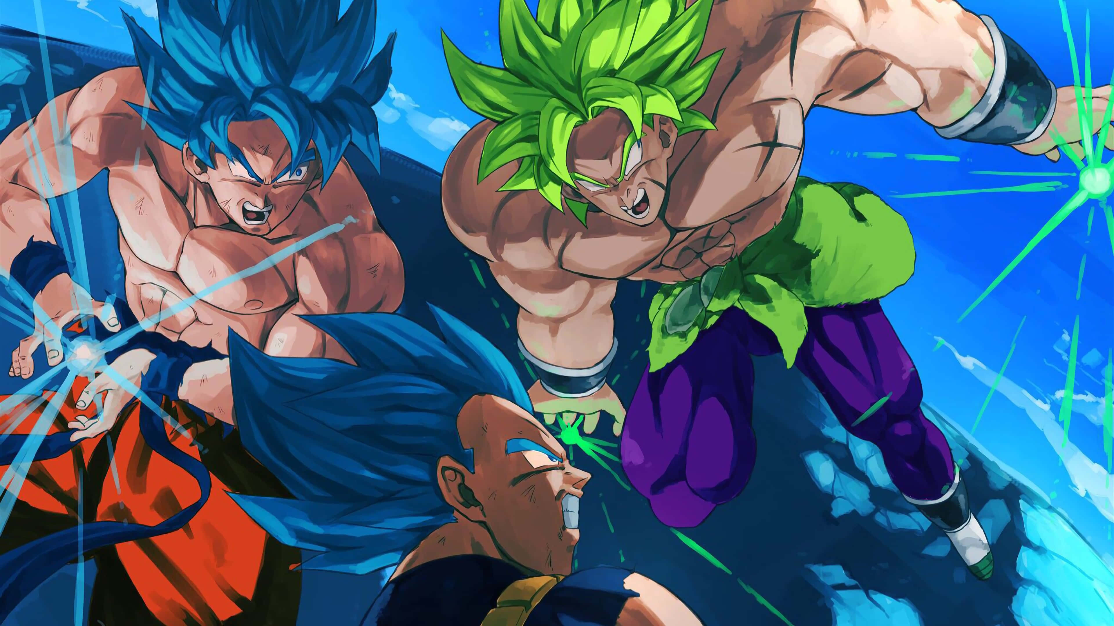 Die vegter Super Saiyan God Broly staan triomfantelik. Muurpapier