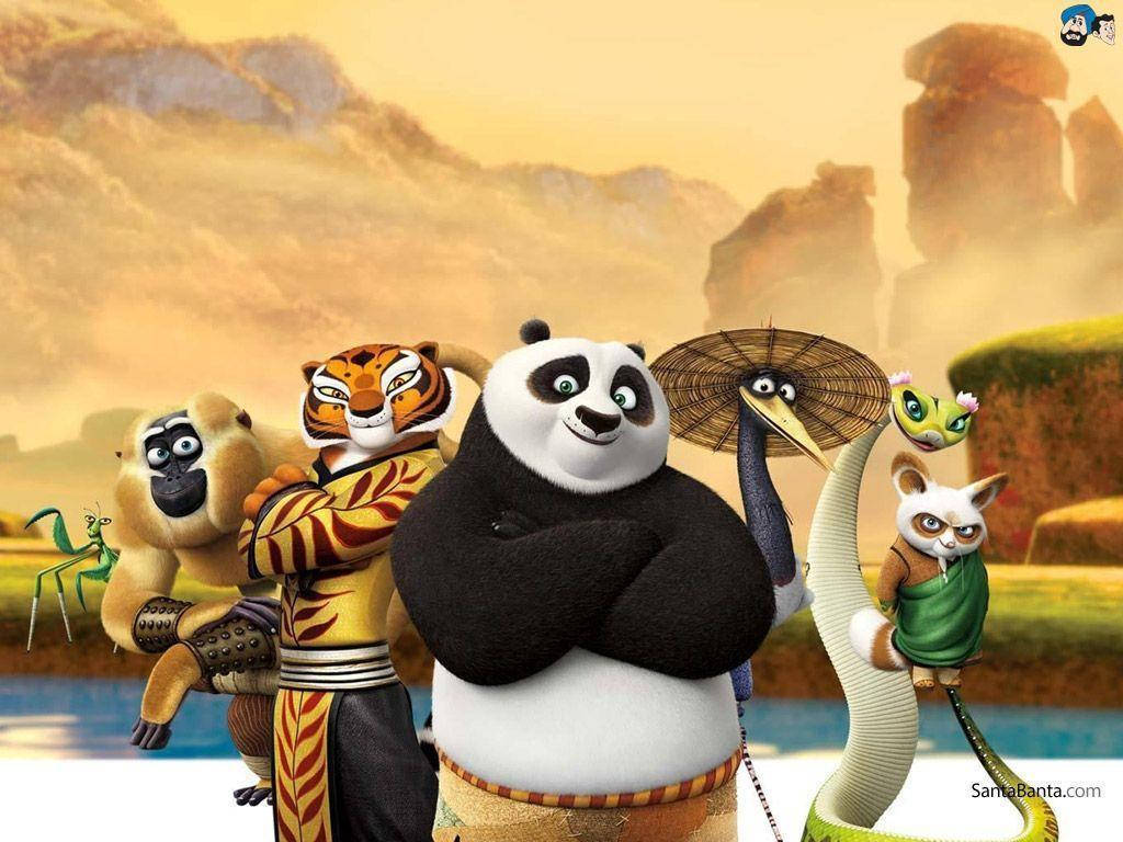 Kung Fu Panda en Vriende met Arms Gekruis — Lessenaar GIF Muurpapier
