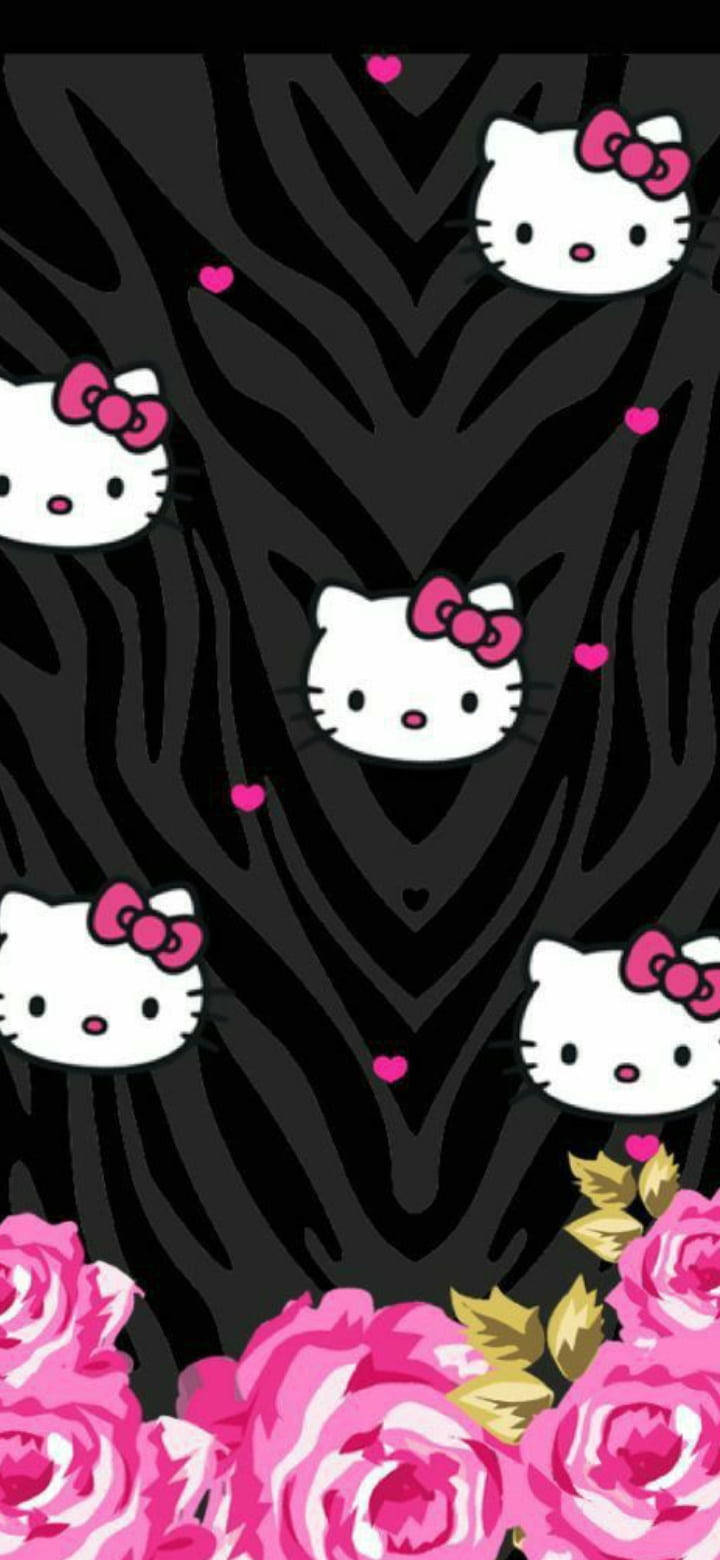 Dierepatroon in Swart Hello Kitty Muurpapier