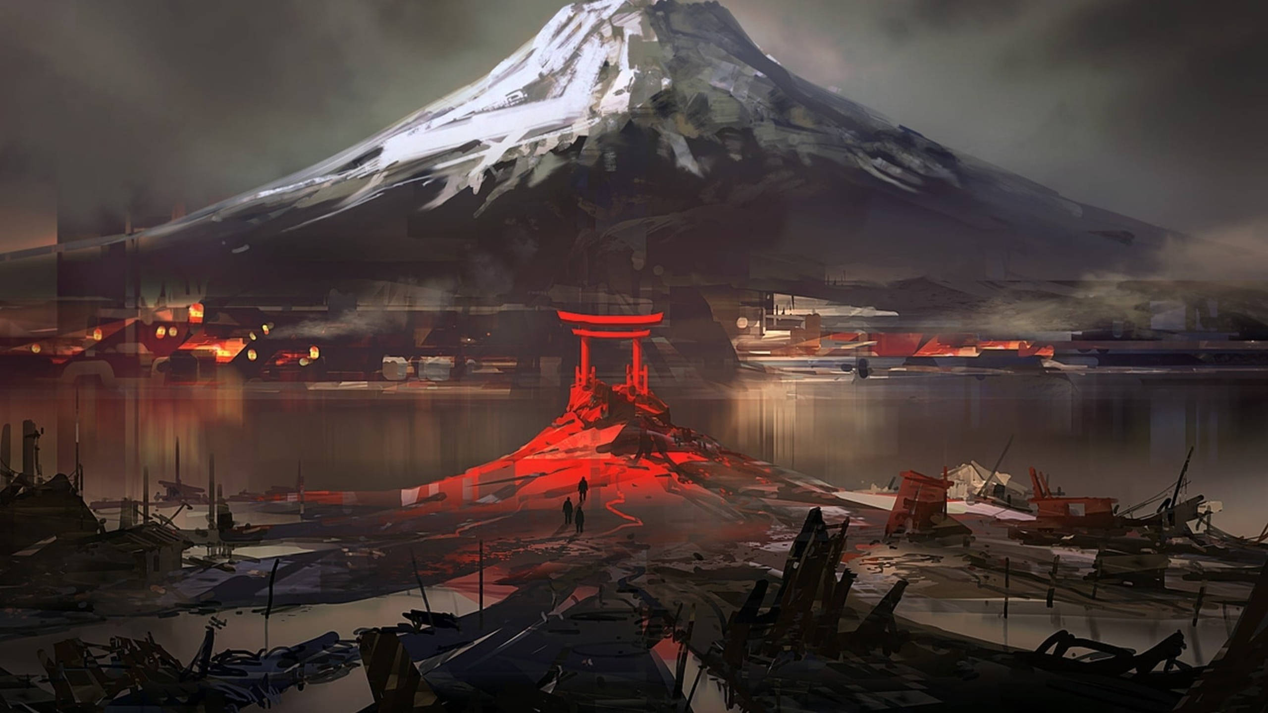 Digitale Tekening van Berg Fuji Japan Muurpapier