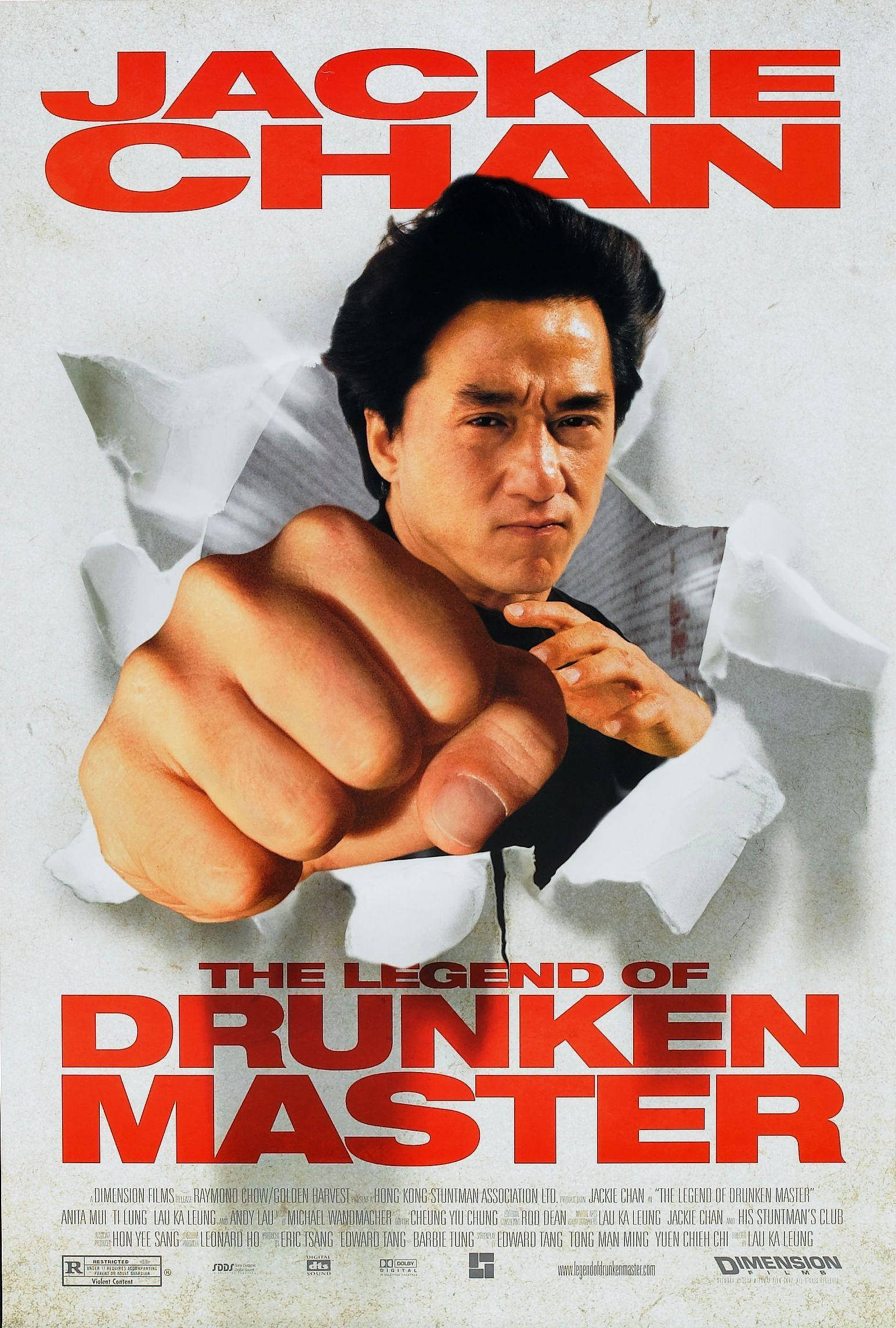 Dinamiese Jackie Chan-spotlig - Rolprentplakkaterkuns Muurpapier