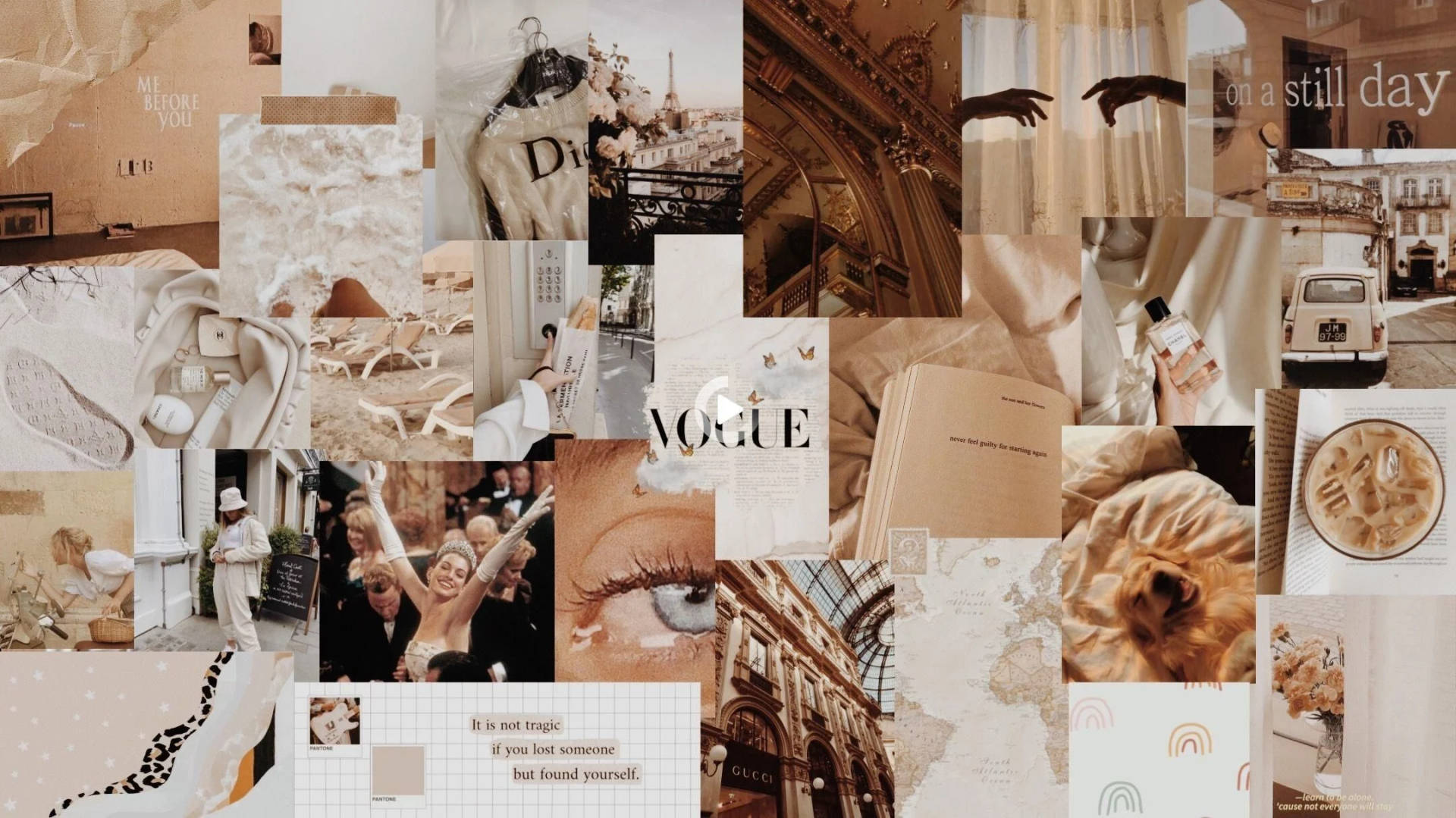 Dior, Gucci, Vogue Beige Estetiese Collage — Beige estetiese GIF Muurpapier