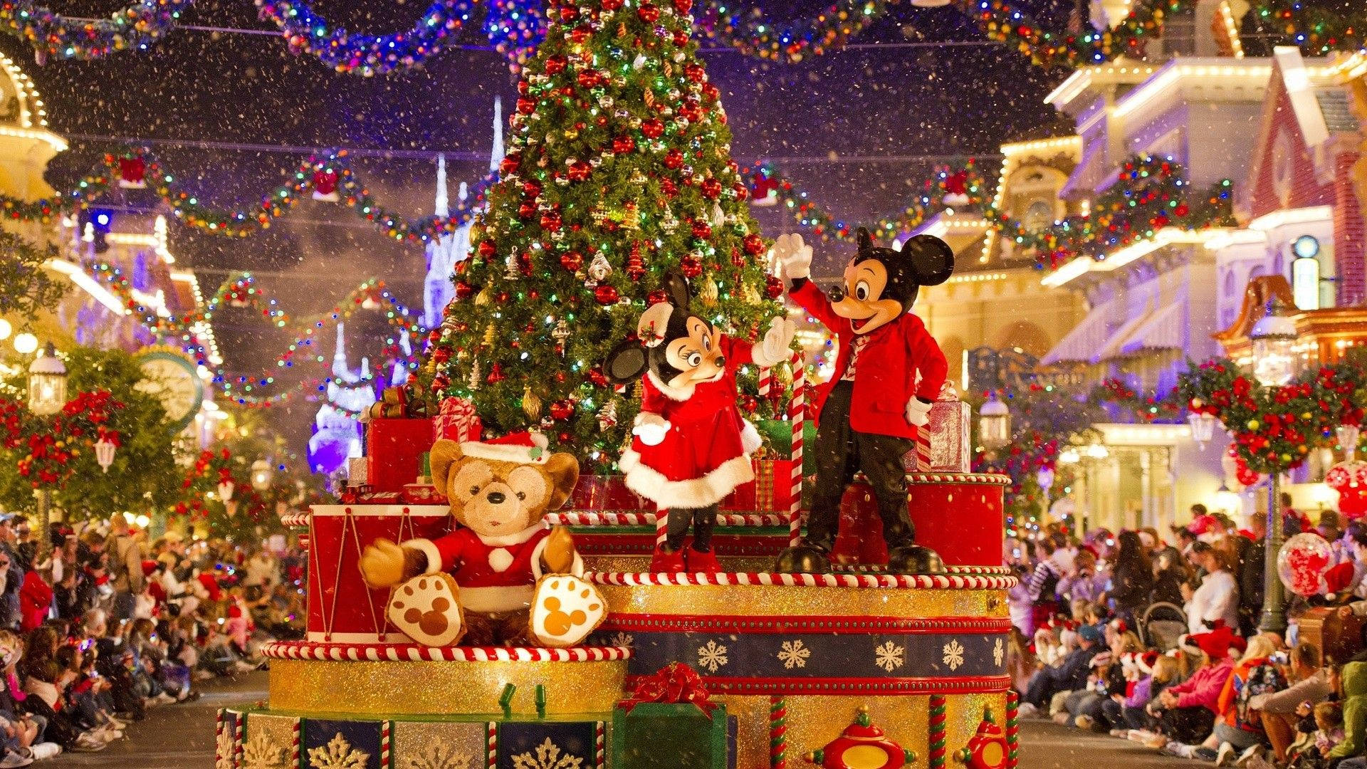 Disney 1920x1080 HD Mickey en Minnie Kersoptrede Muurpapier
