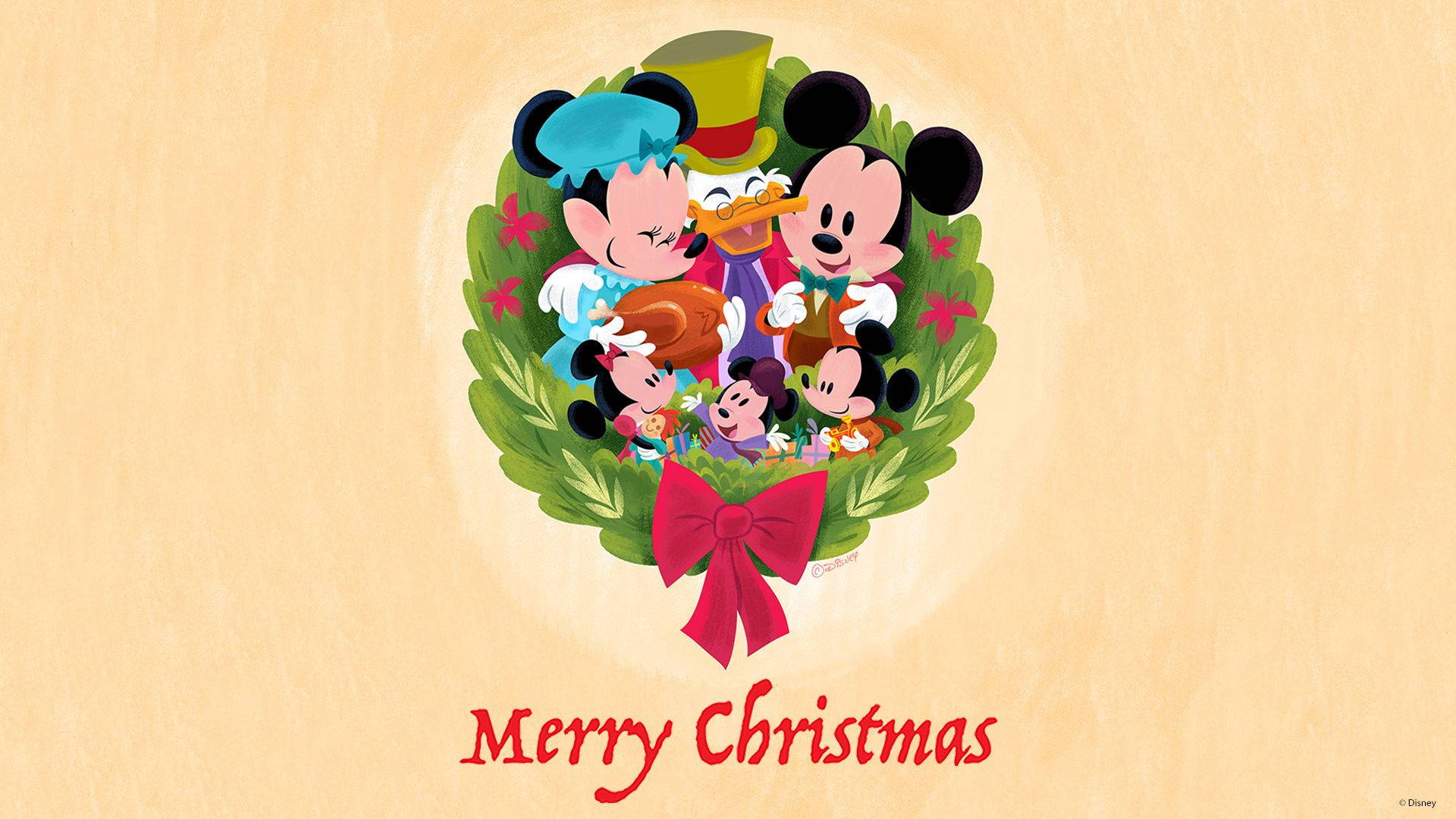 Disney 1920x1080 HD Mickey Mouse Kersfees Krans Muurpapier