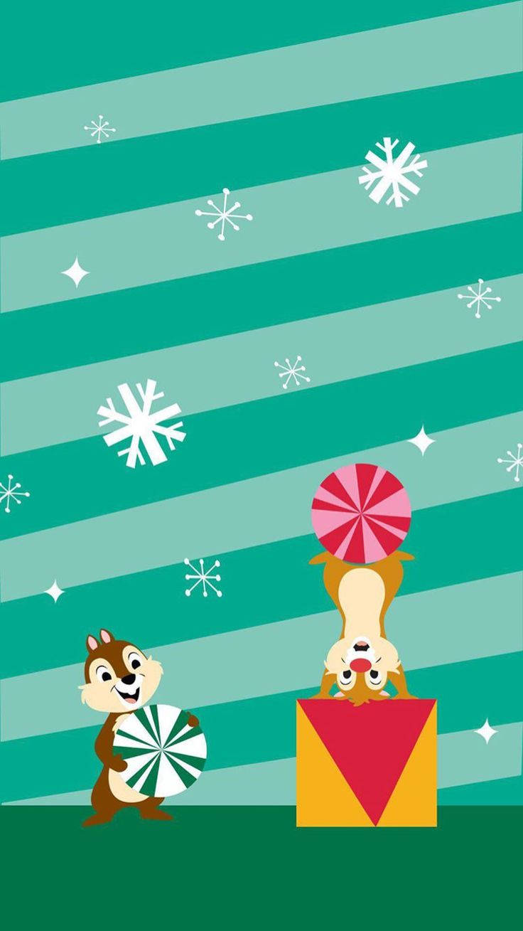 Disney Kersfees iPhone Chip 'N Dale Muurpapier