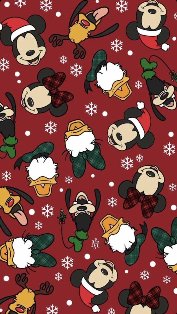 Disney Kersfees iPhone Mickey Muis en Vriende Muurpapier