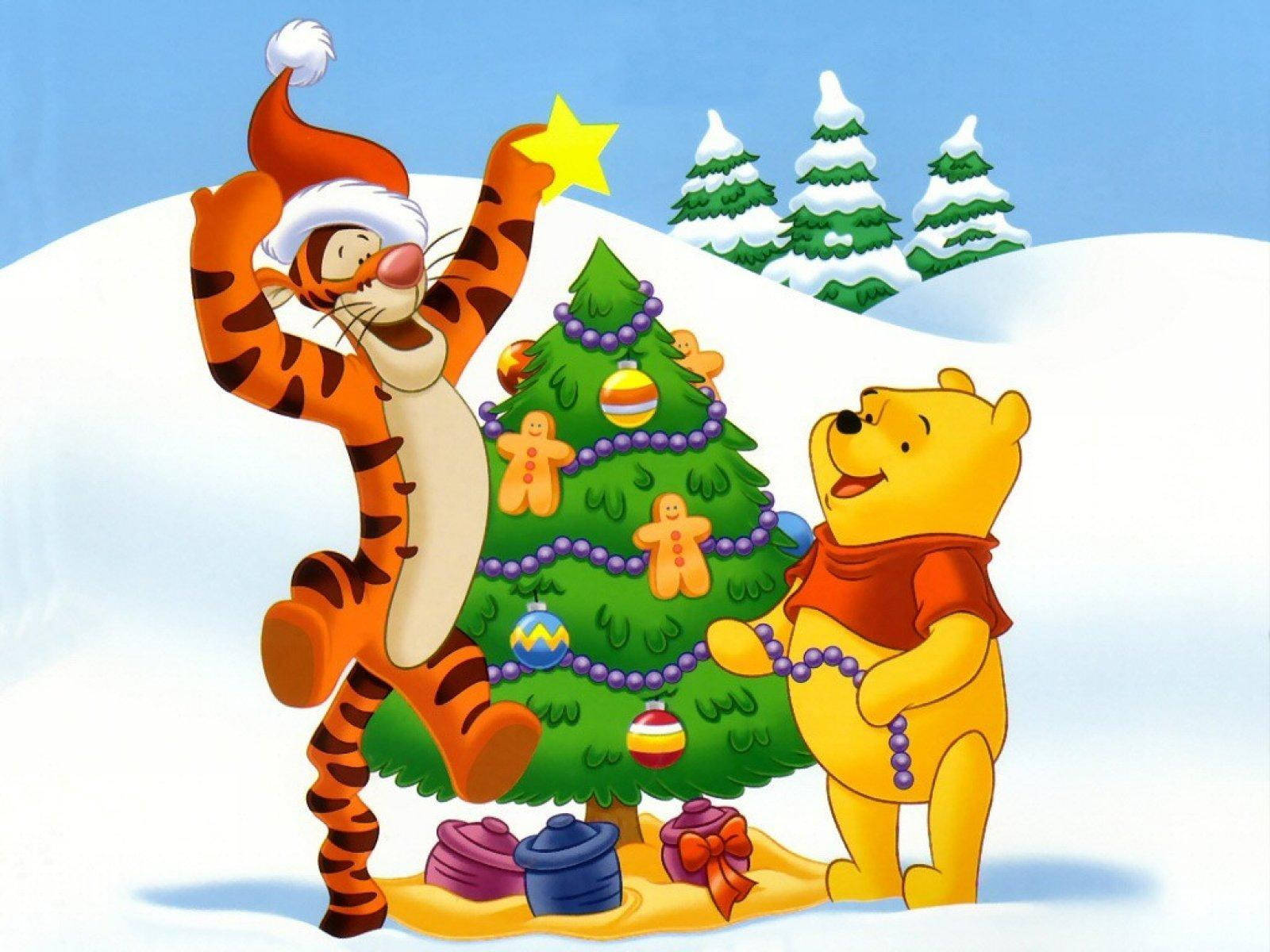 Disney Winnie die Poeh versier die Kersboom Muurpapier