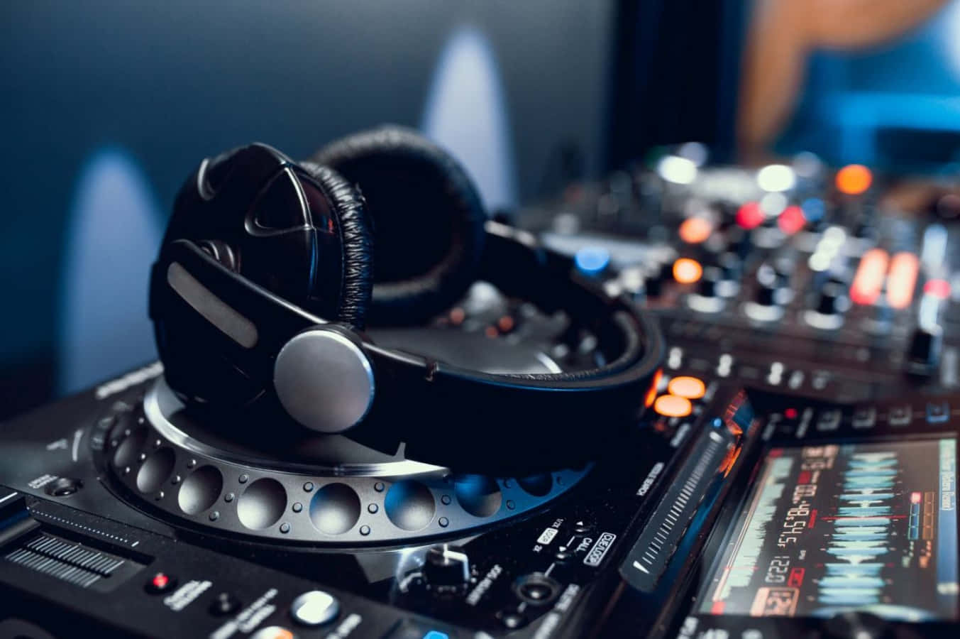 DJ Musiek Opstelling Oorfoon Prent Muurpapier