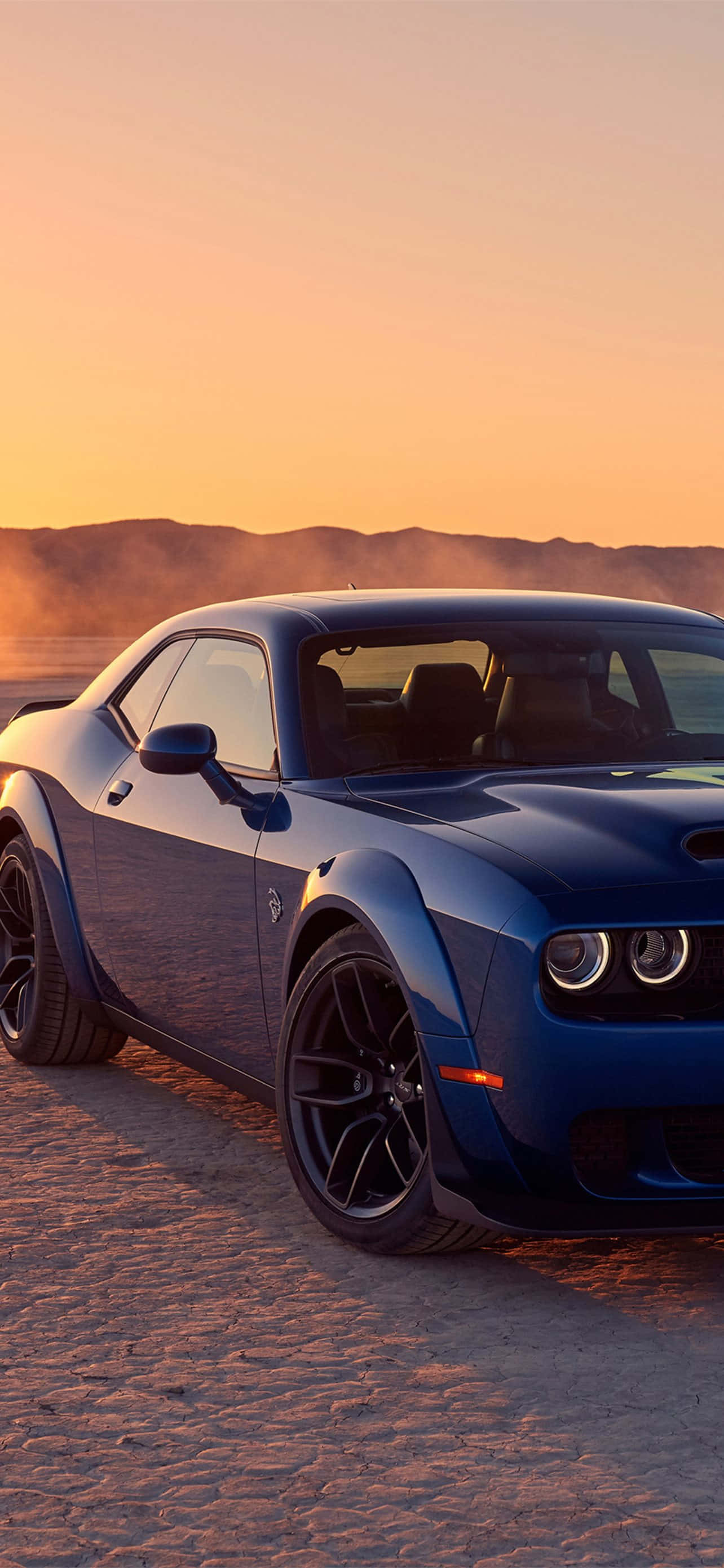 Dodge Hellcat Sonsondergang Lug Muurpapier