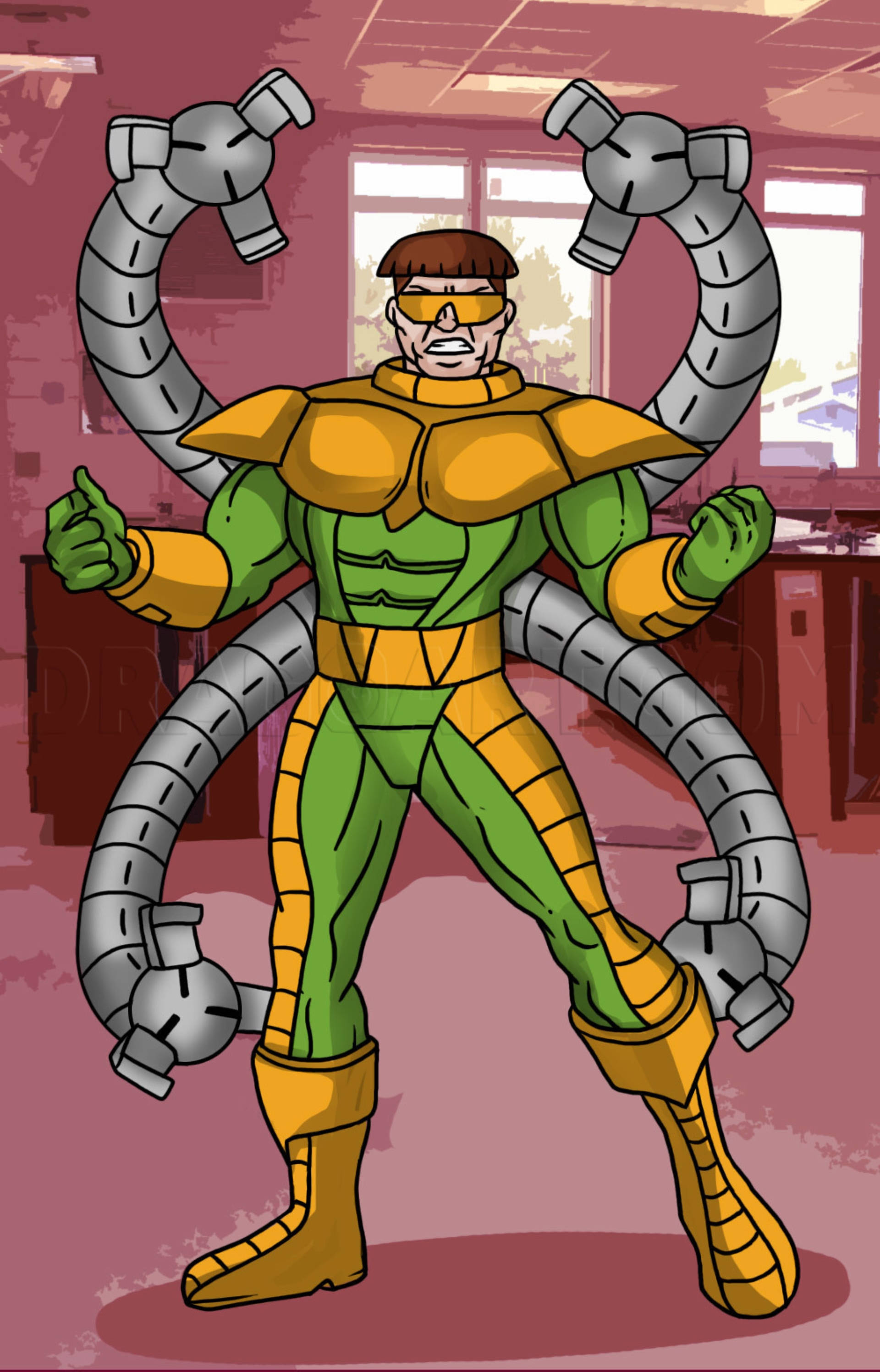 Doctor Octopus Spotprentkuns Muurpapier