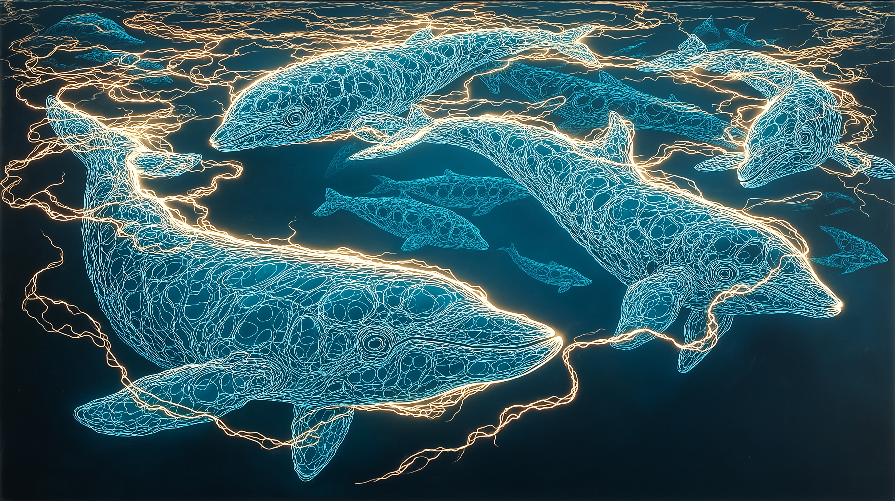 Dolfyne in Bioluminesente Waters Muurpapier
