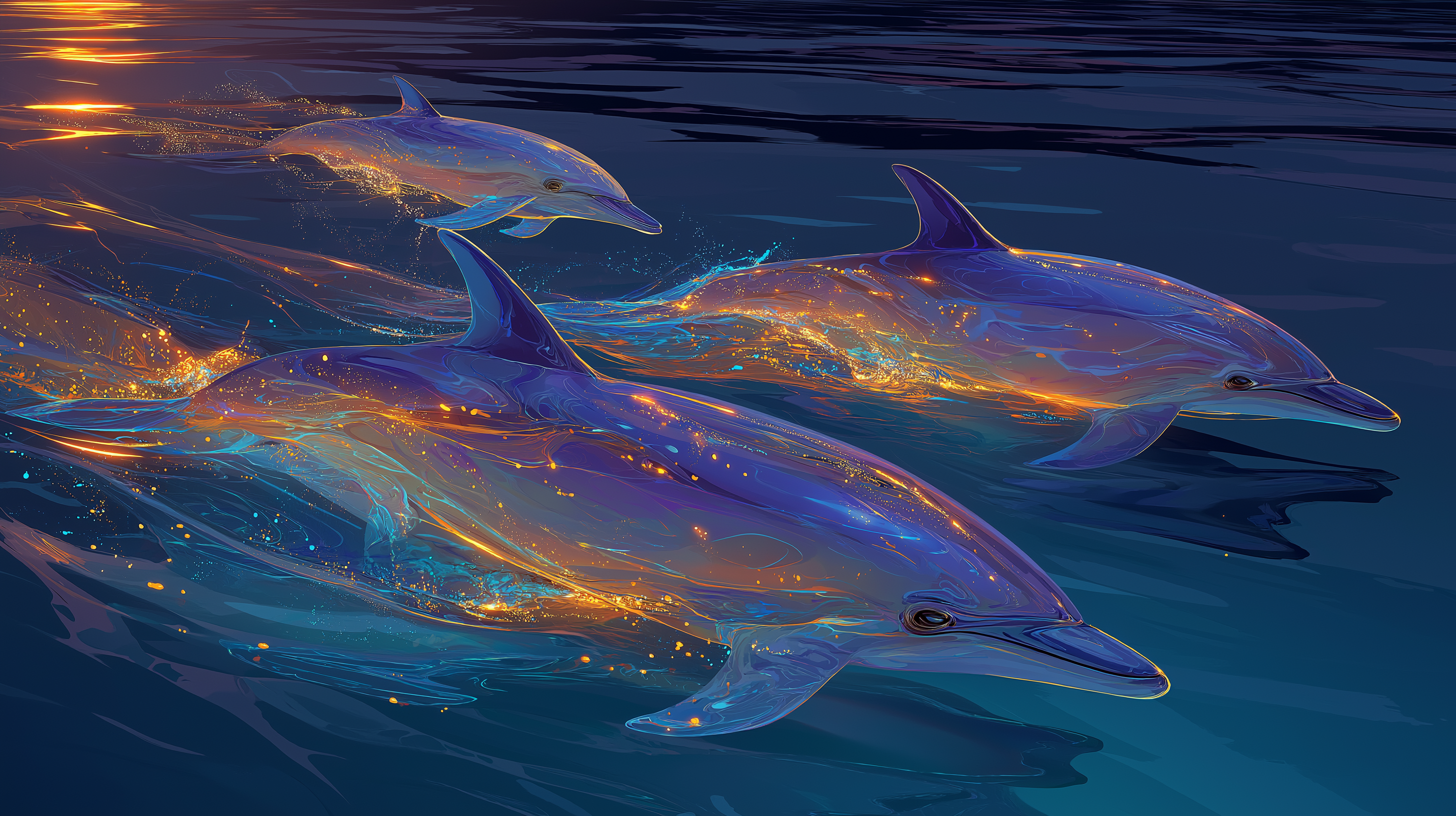 Dolfyne in Biolumineserende Waters Muurpapier