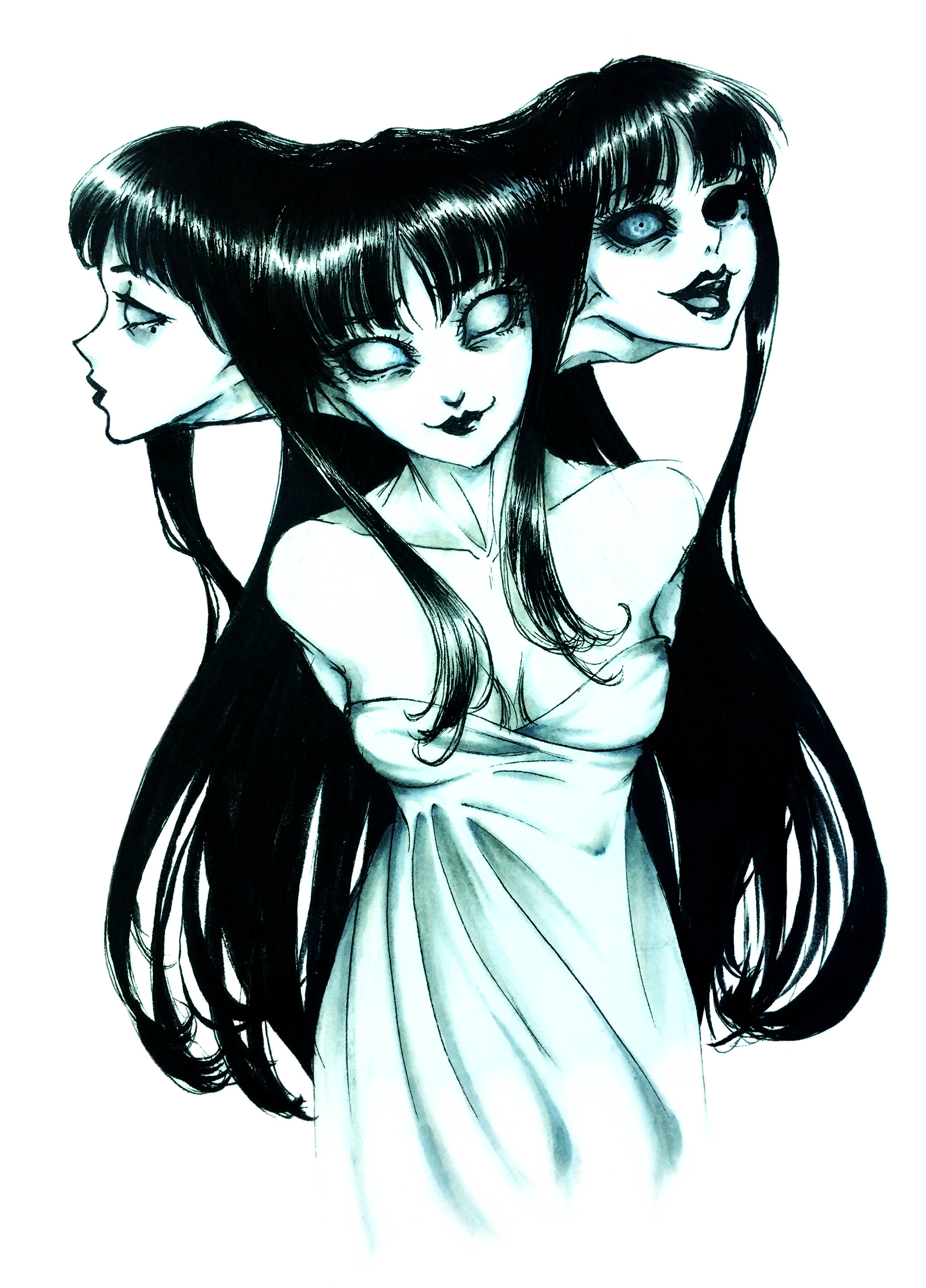 Donker Anime Driekoppige Tomie Muurpapier