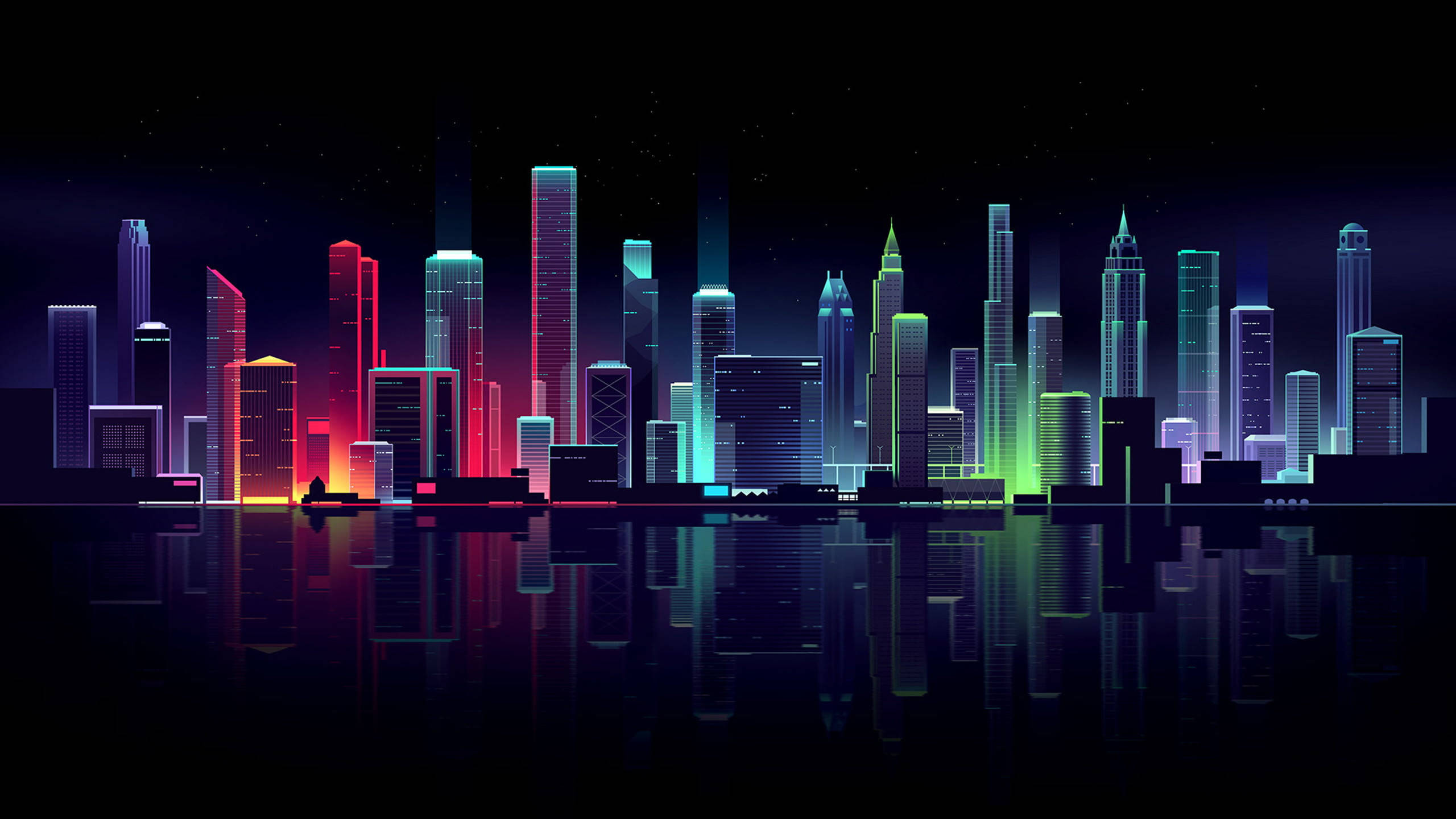 Donker Neon Stadshorison Muurpapier