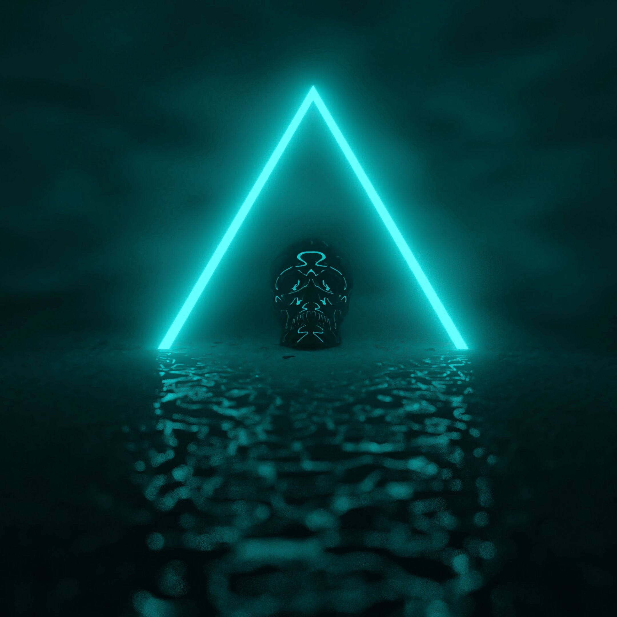 Donker Neon Teal Driehoek Met Skedel Muurpapier