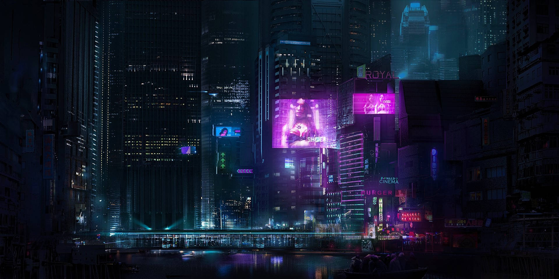 Donker Neonstad Muurpapier