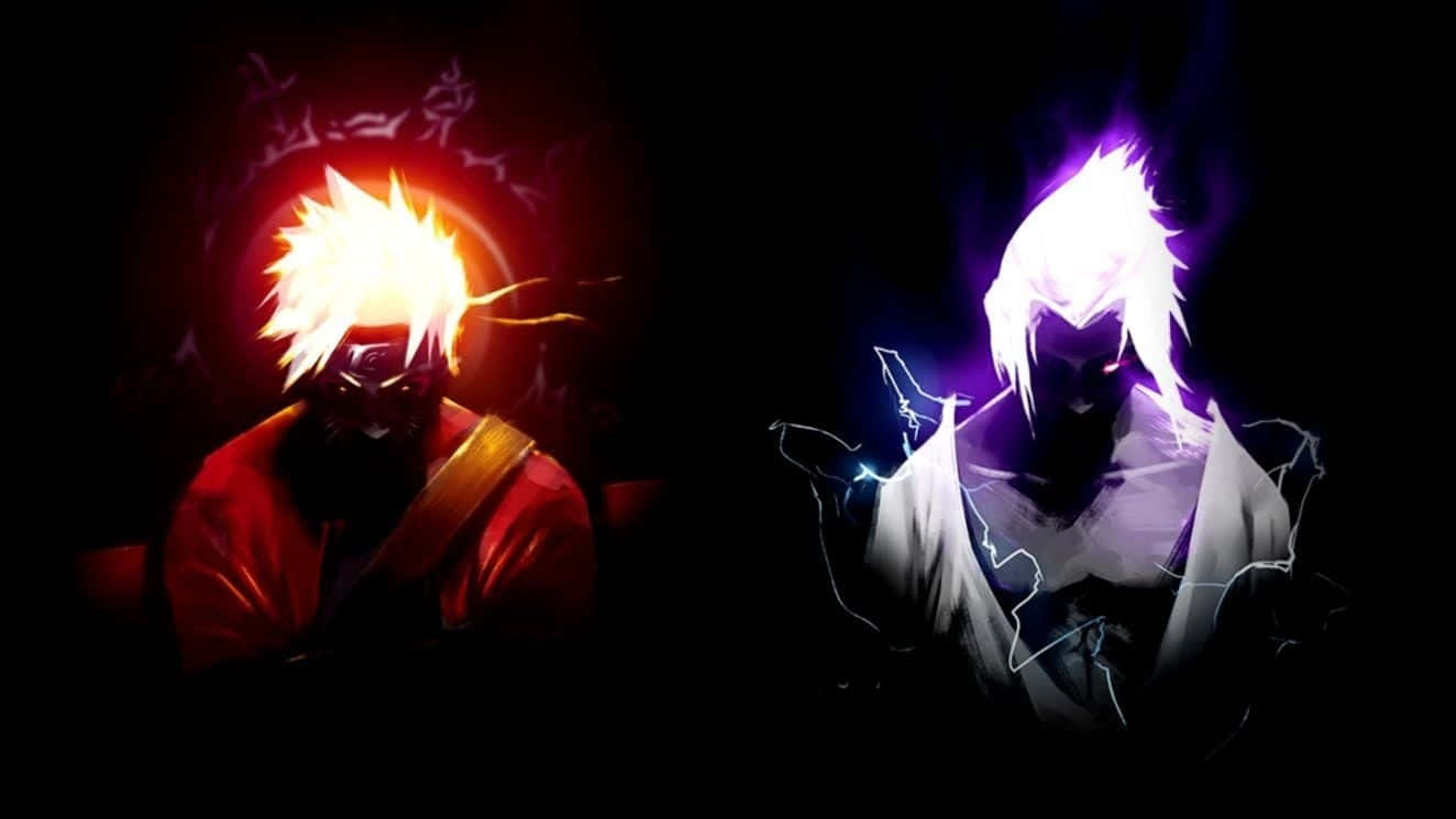 Donker Sasuke en Naruto Neon Digitale Kuns Muurpapier