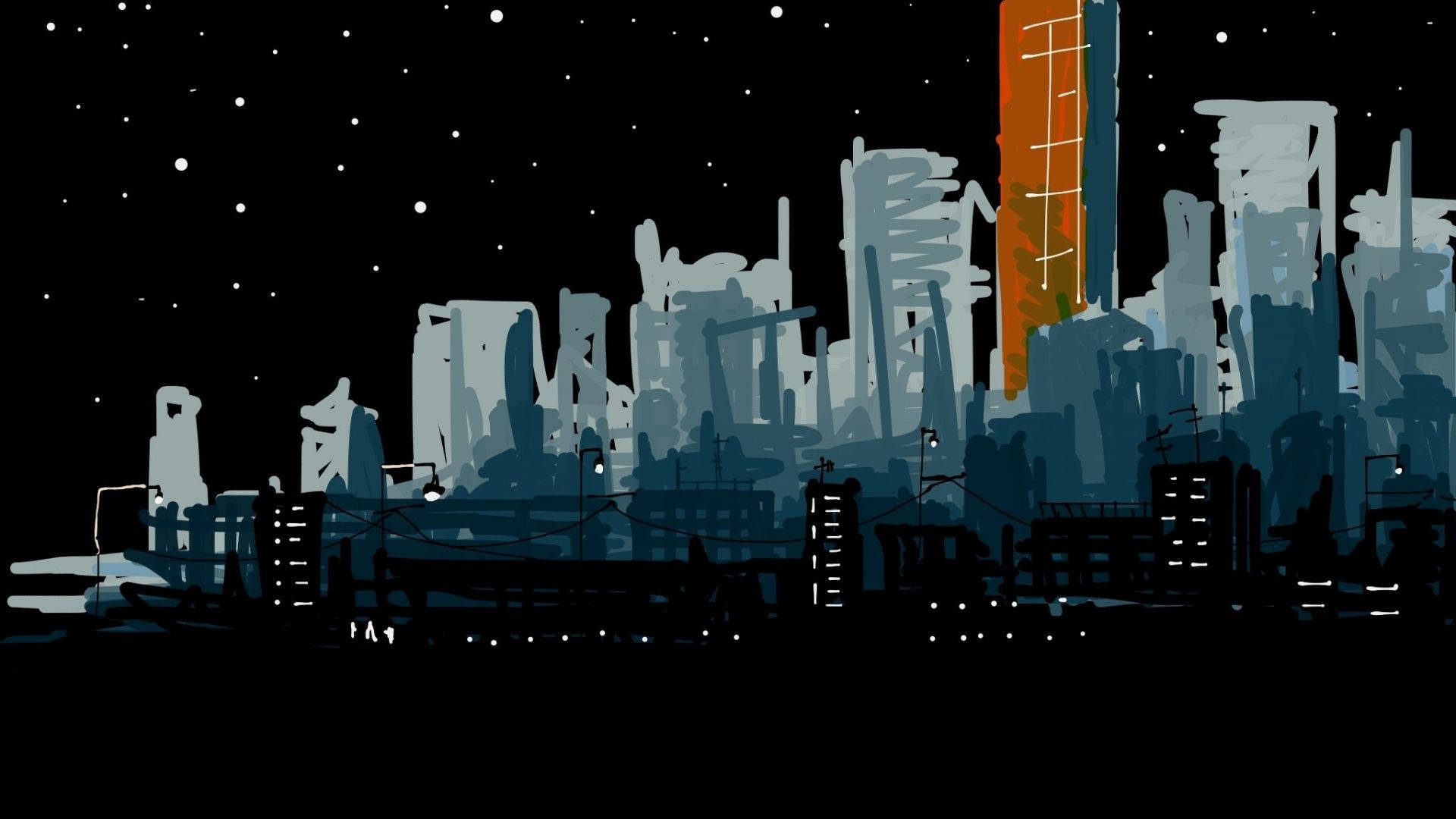 Donker Stad Digitale Illustrasie Muurpapier