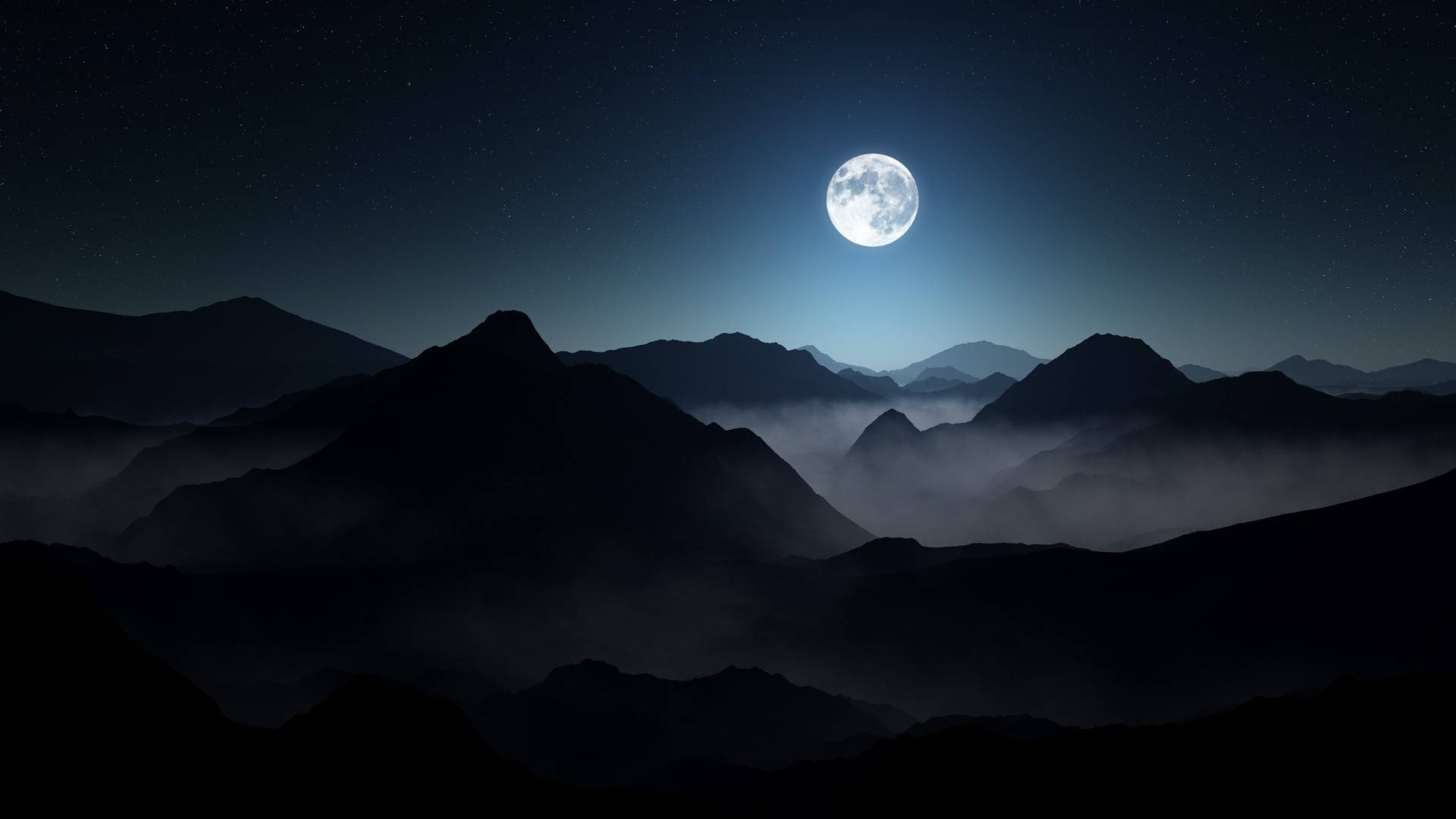 Donker Tema Misagtige Berge Volmaan Muurpapier