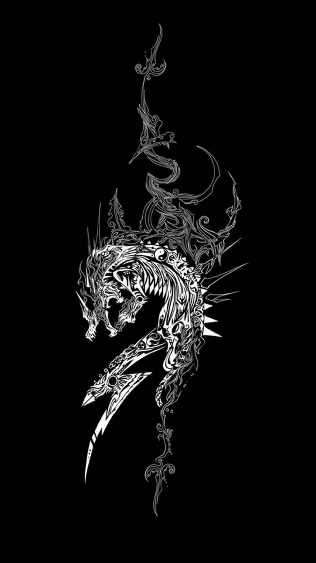 Donker Tema Swart En Wit Rook Draak Muurpapier
