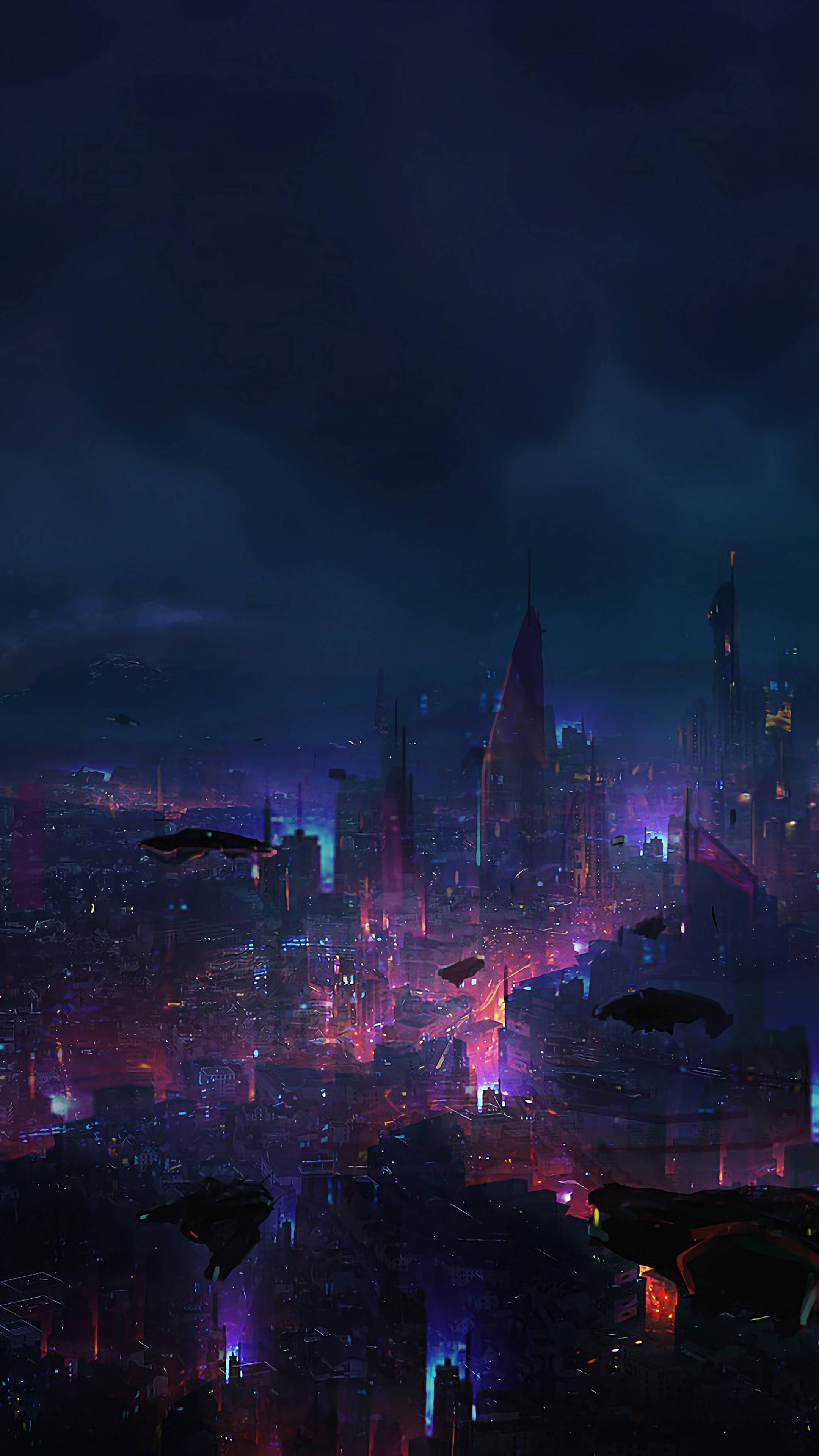Donker Toekomstige Stadsbeeld Cyberpunk iPhone X Muurpapier