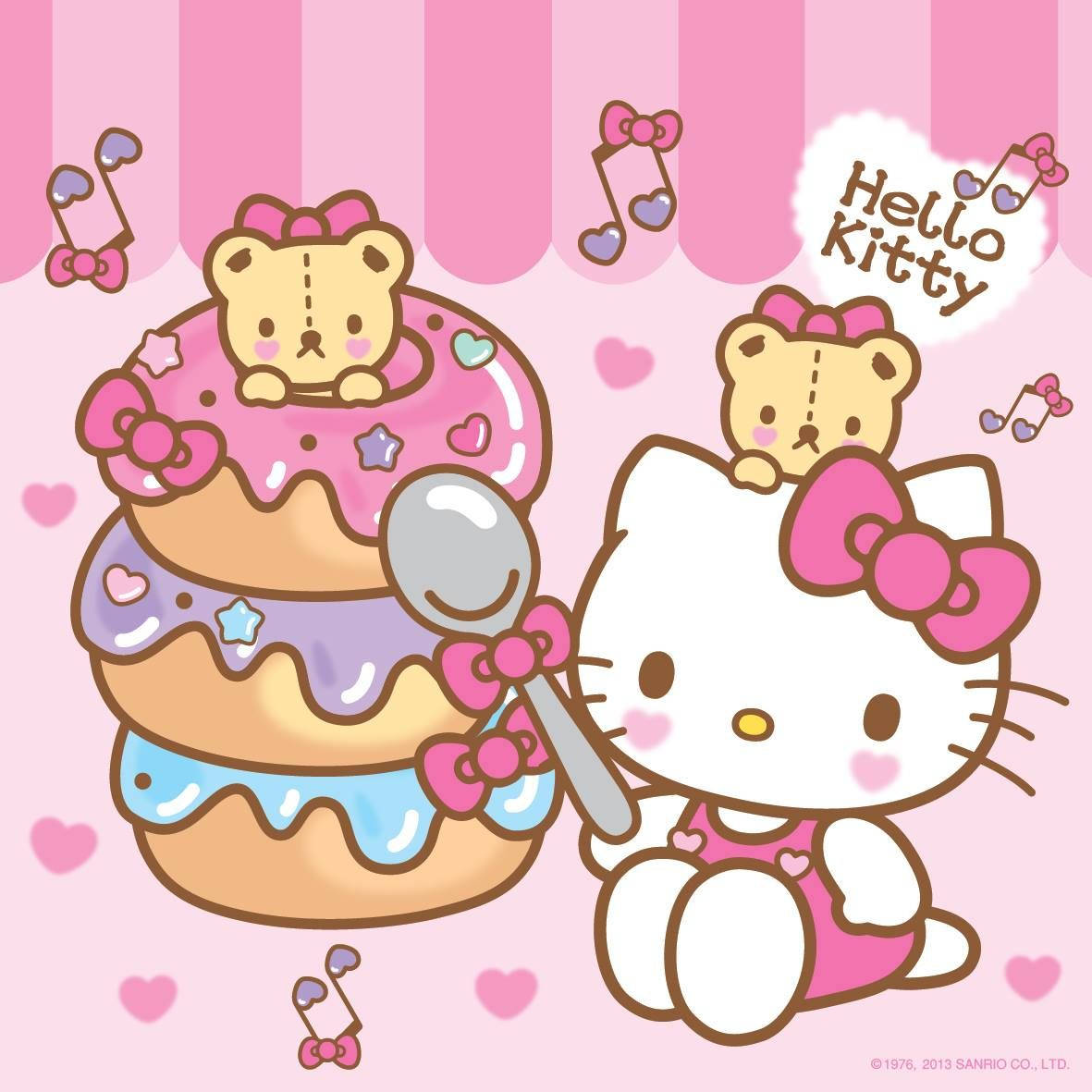Donuts en Tekenprent Hello Kitty PFP Muurpapier