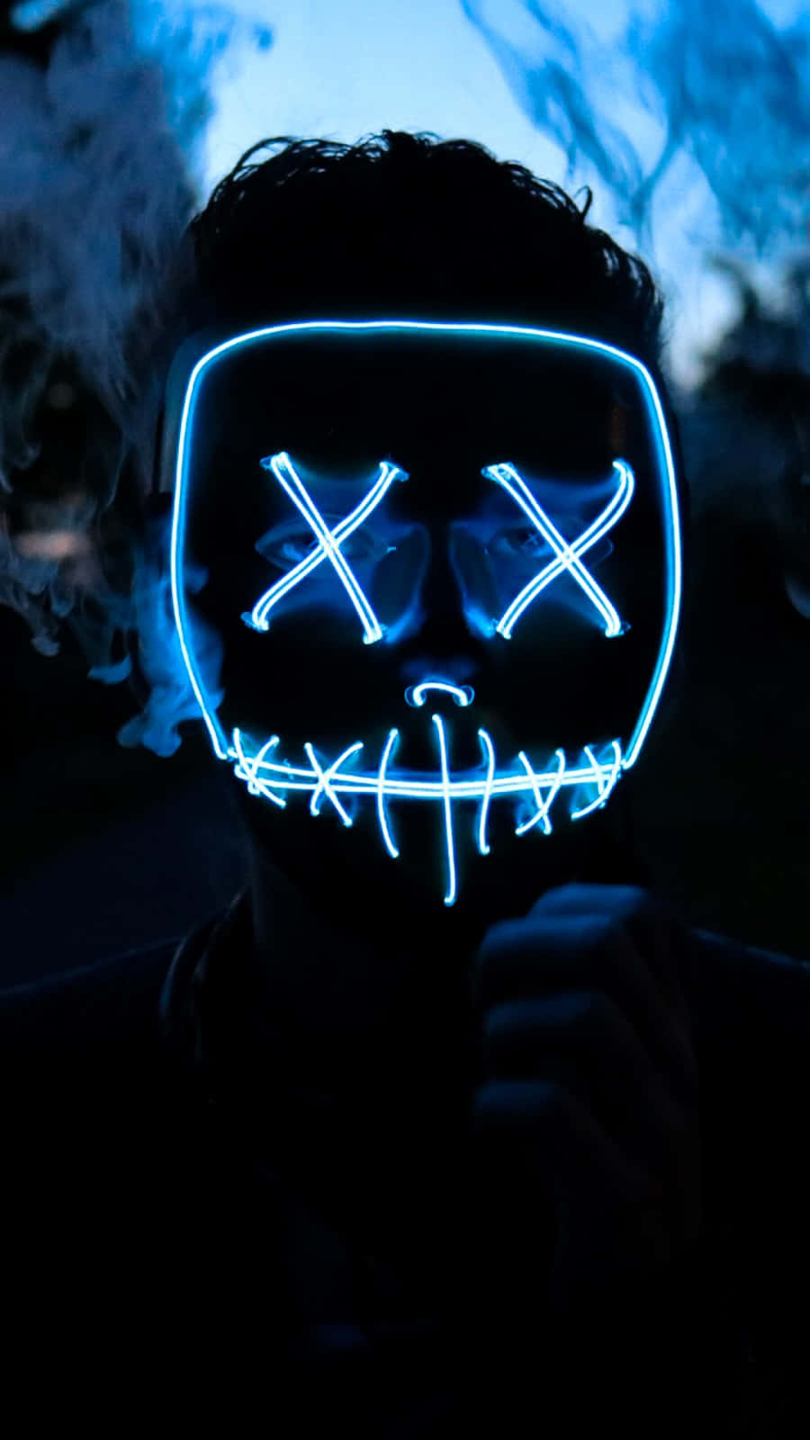 Dope-foon Gloeiende Blou Neon-masker Muurpapier