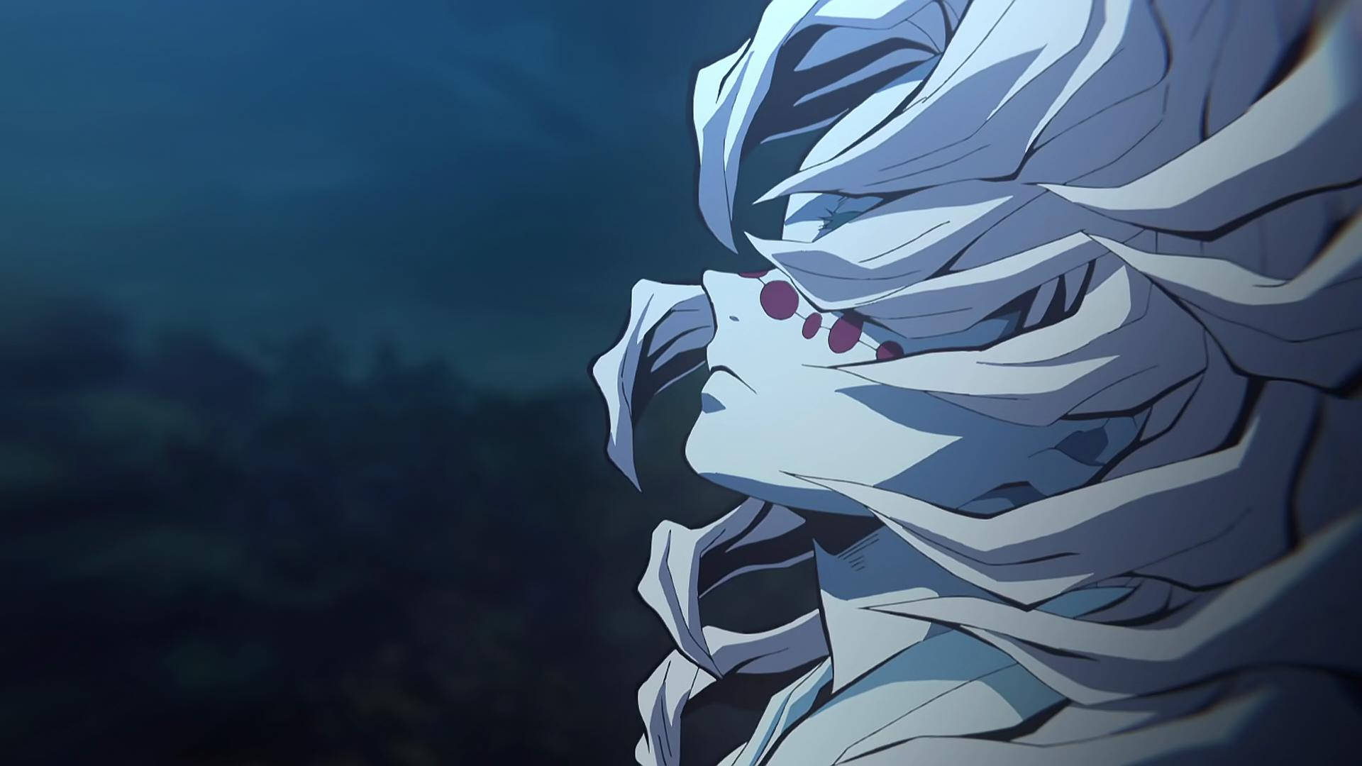 Dreigende Staring van Rui uit Demon Slayer Muurpapier