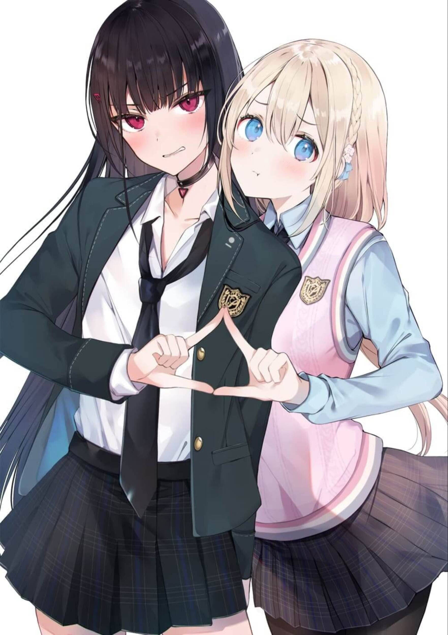 Driehoek-Komedie Anime Lesbiërs Muurpapier