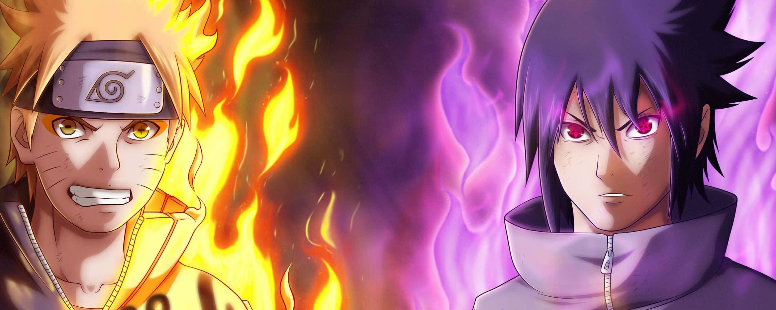 Dubbele Monitor Anime Naruto VS. Sasuke Muurpapier