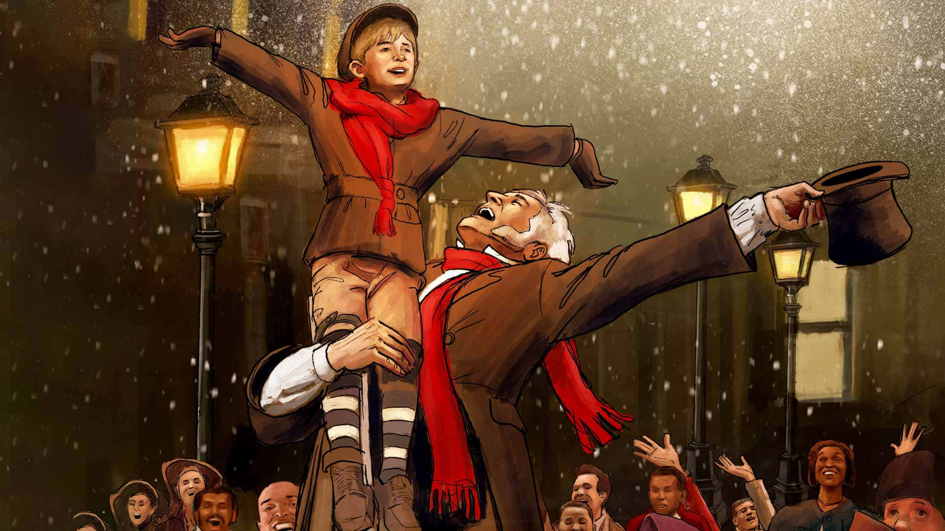 Ebenezer Scrooge Geniet die Gees van Kersfees Muurpapier