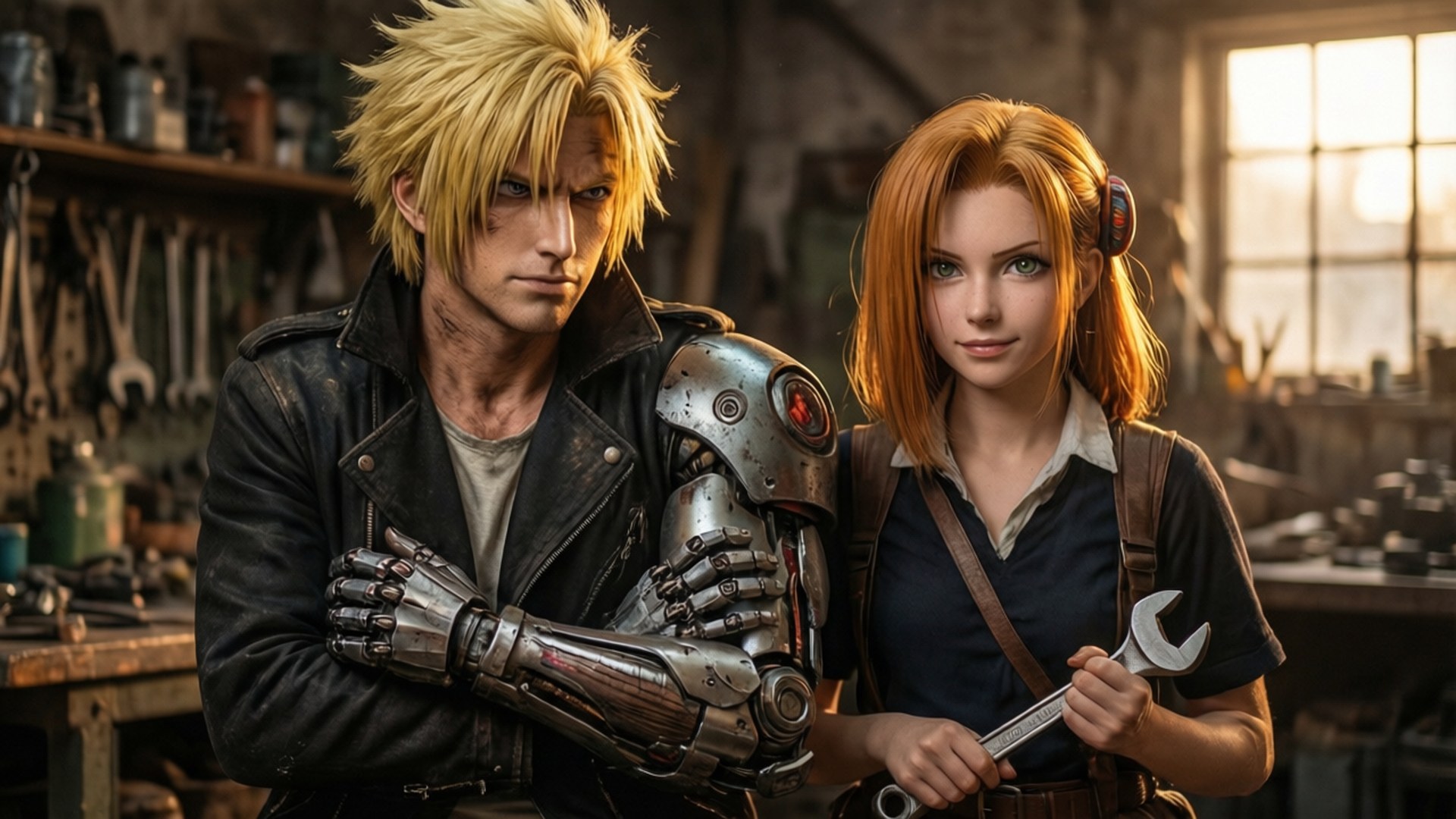 Ed en Winry in die Werkswinkel Muurpapier
