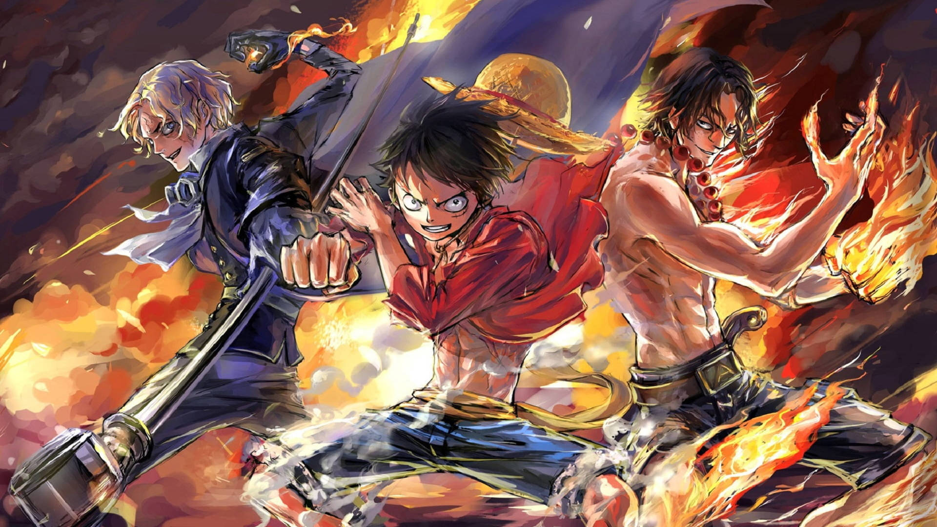 Een Stuk 4k Luffy Sabo Ace-agtergrond — One piece 4K GIF Muurpapier