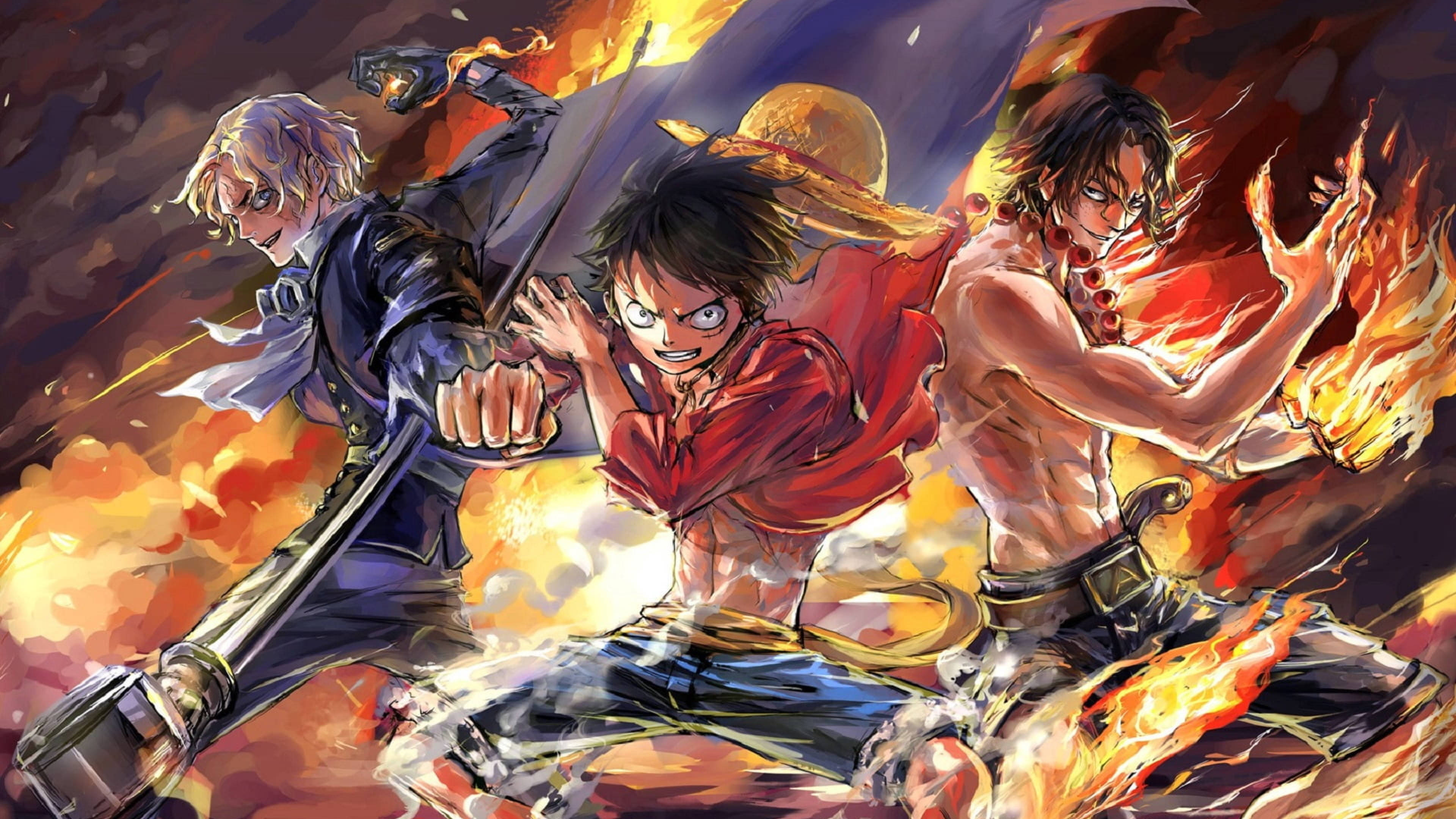 Een Stuk 4K Luffy Sabo Ace Muurpapier